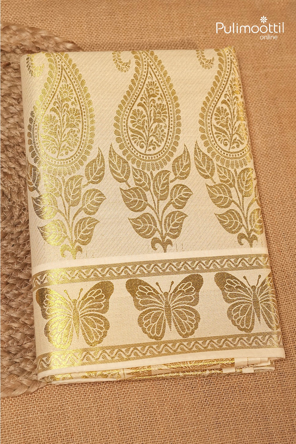Offwhite Colour Kerala Traditional Golden Tissue Set Saree