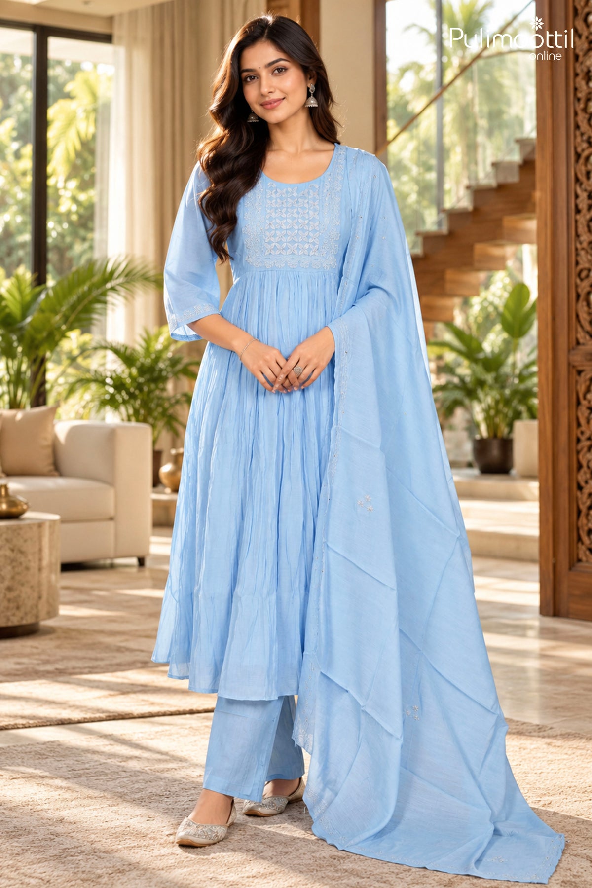 Light Steel Blue Chanderi Salwar Set.