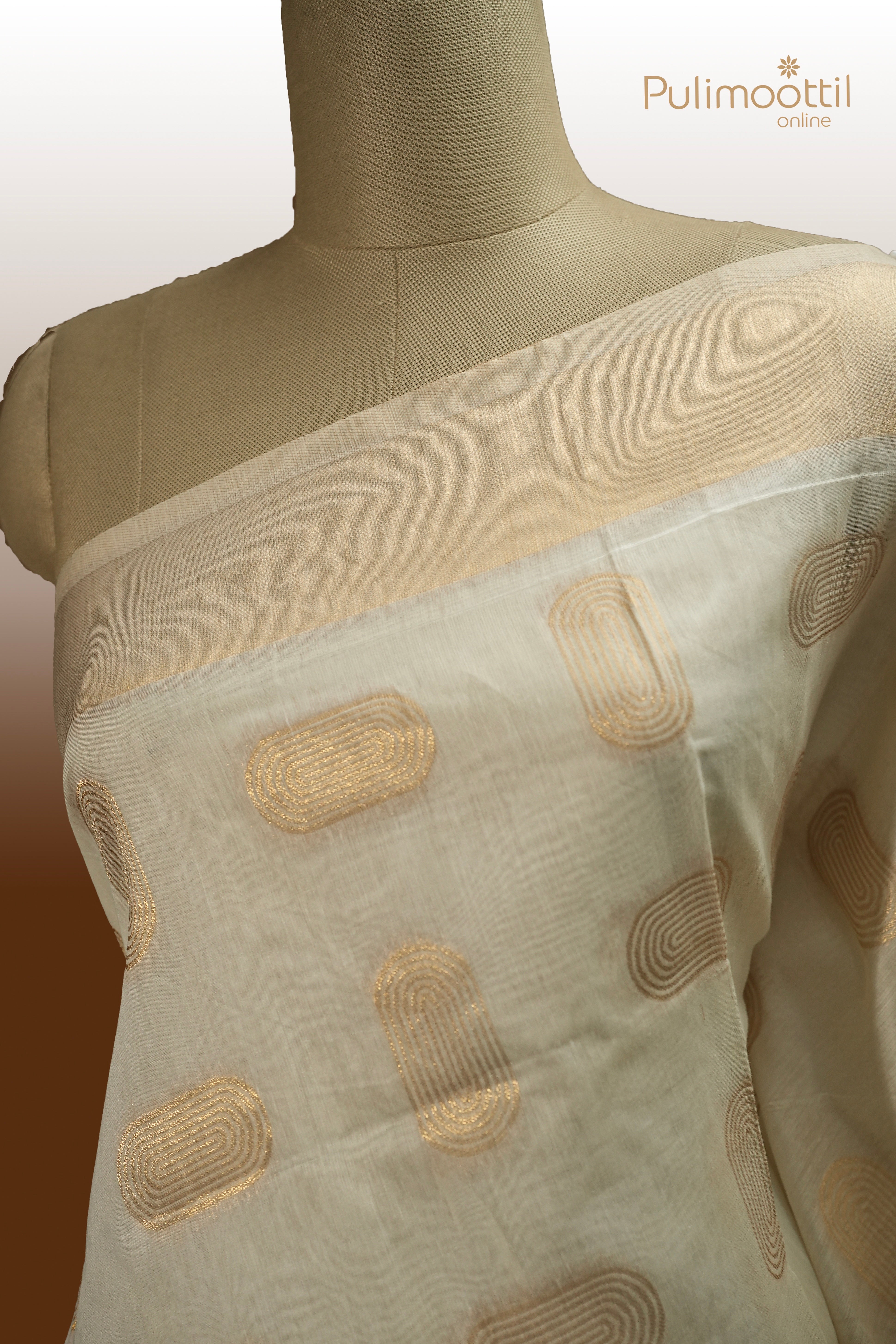 Off White Colour Semi Chanderi Traditional Saree