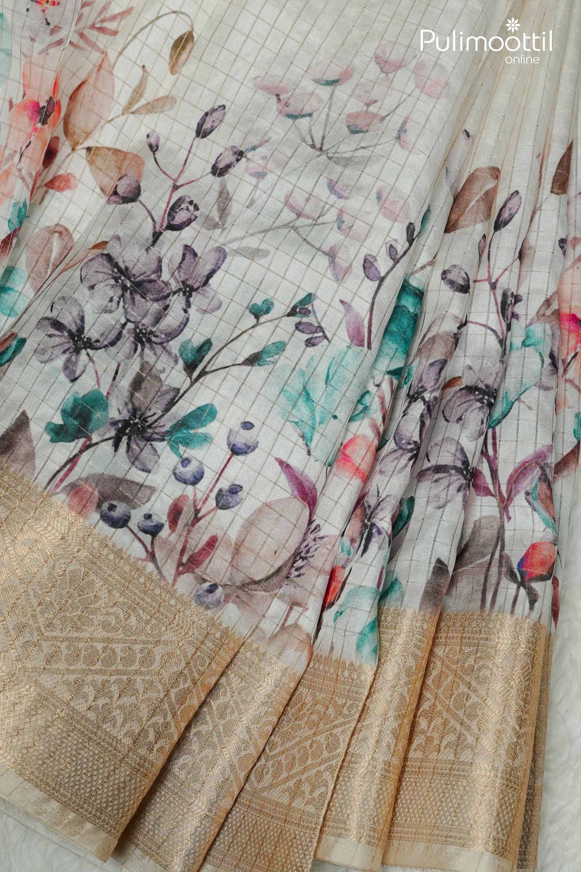 White Colour Semi Tussar Saree.