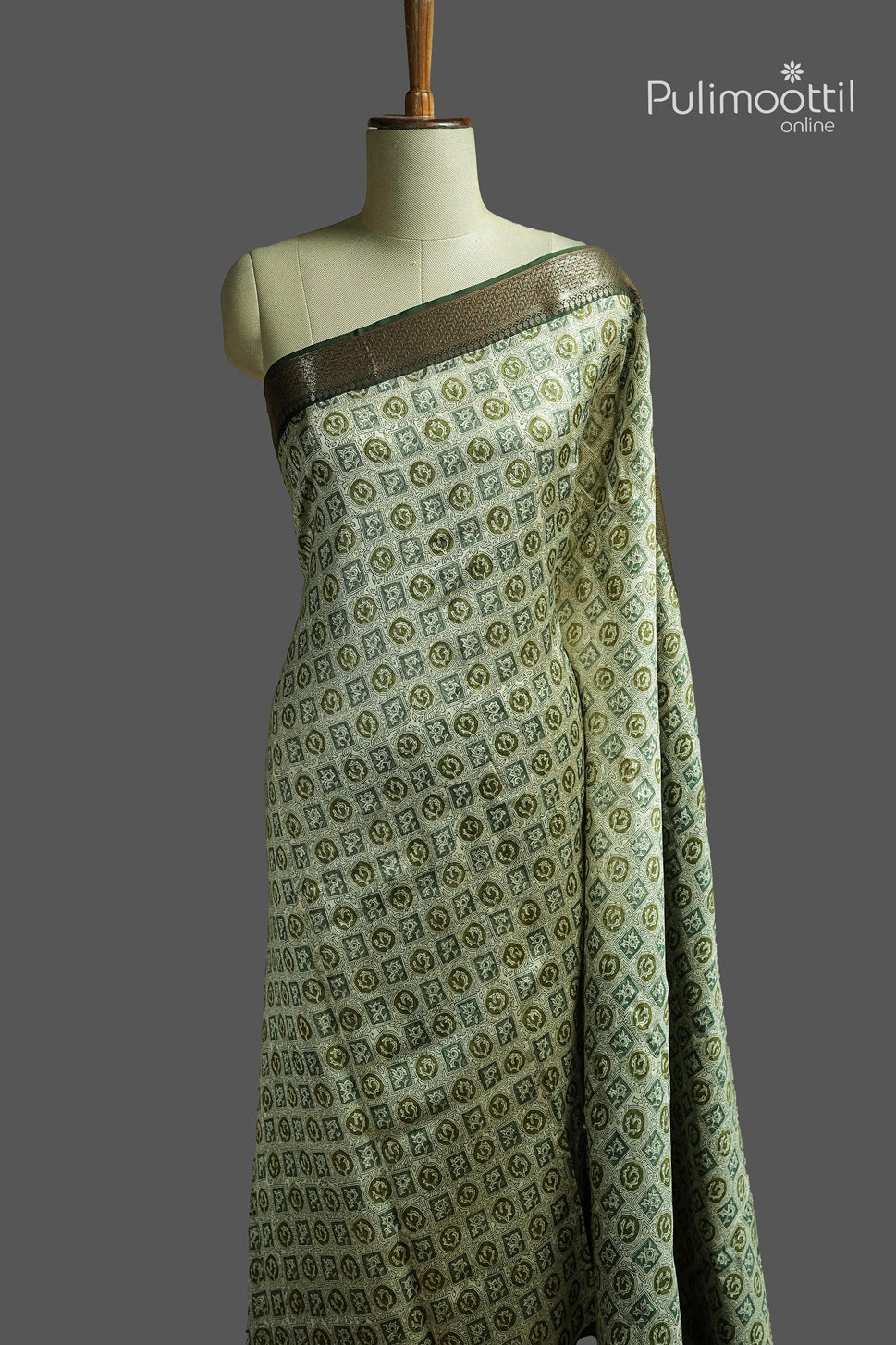 Olive Green Colour Chanderi Saree