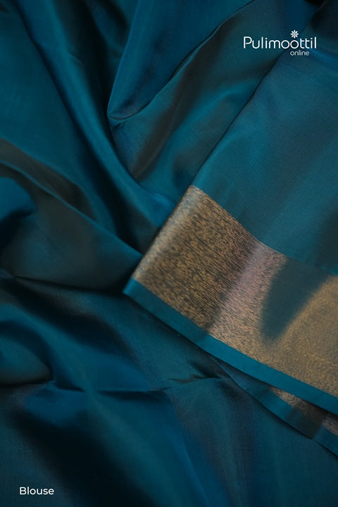 Peacock Blue Kanchipuram Semi Silk Saree.