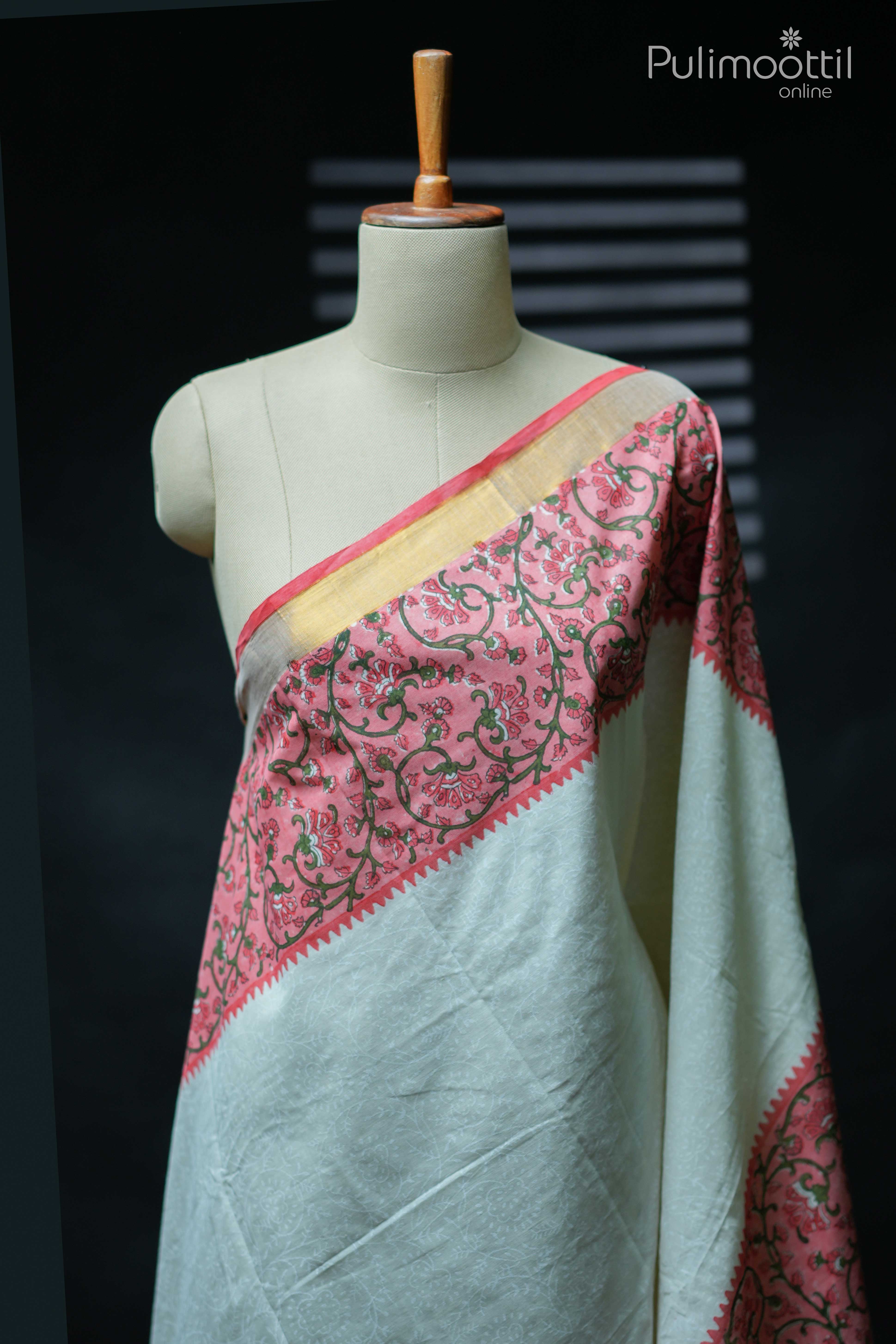 Kerala Traditional Cream Colour Set Saree