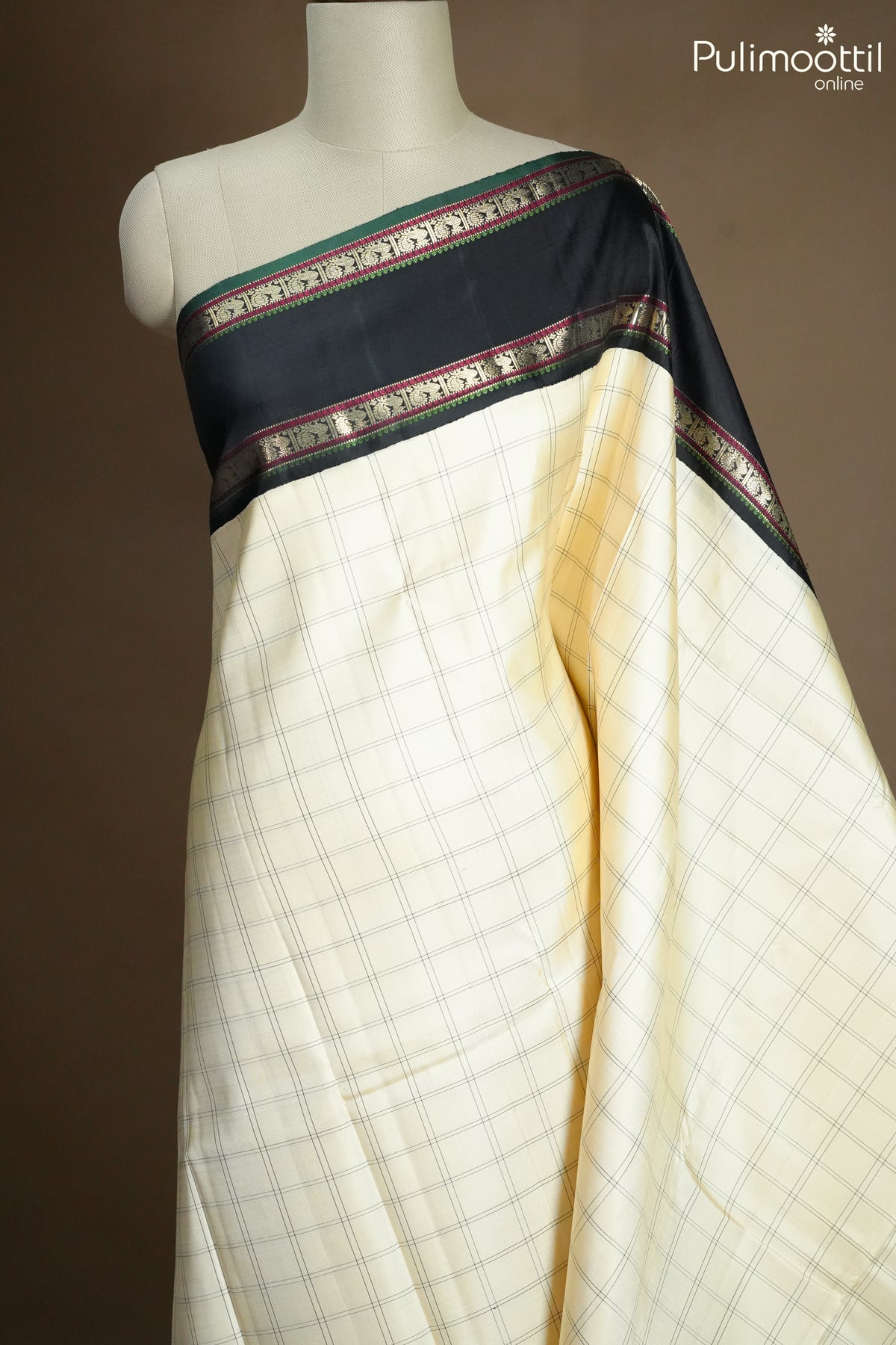 Ivory Colour Kanchipuram Designer Saree