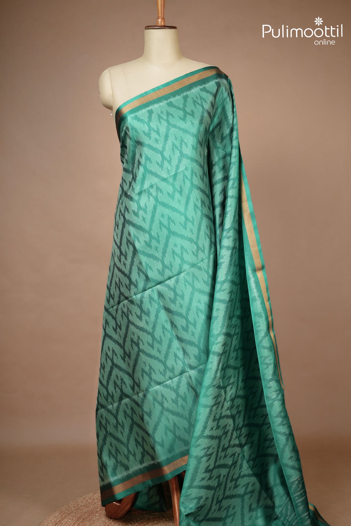 Peacock Green Colour Kanchipuram Soft Silk Ikat Design Saree