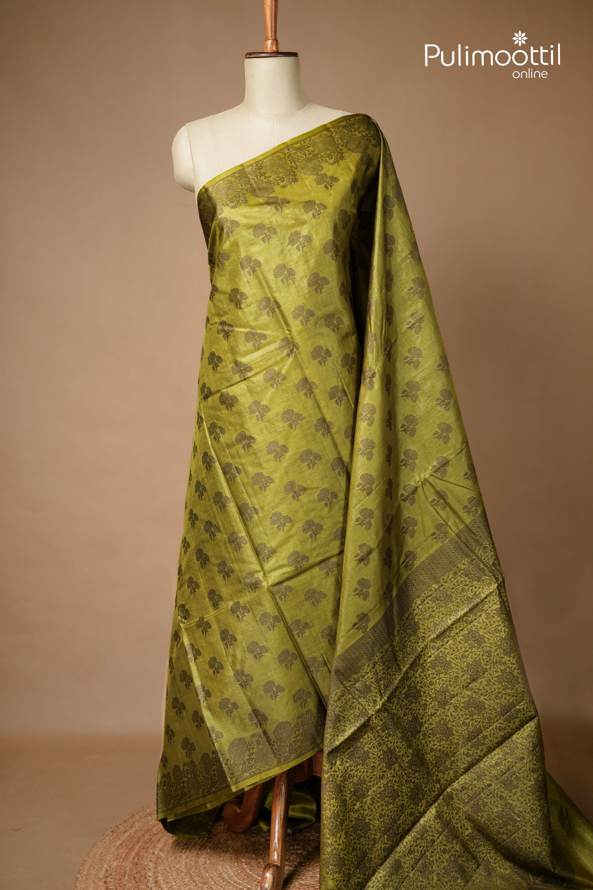 Olive Green Colour Tussar Silk Saree