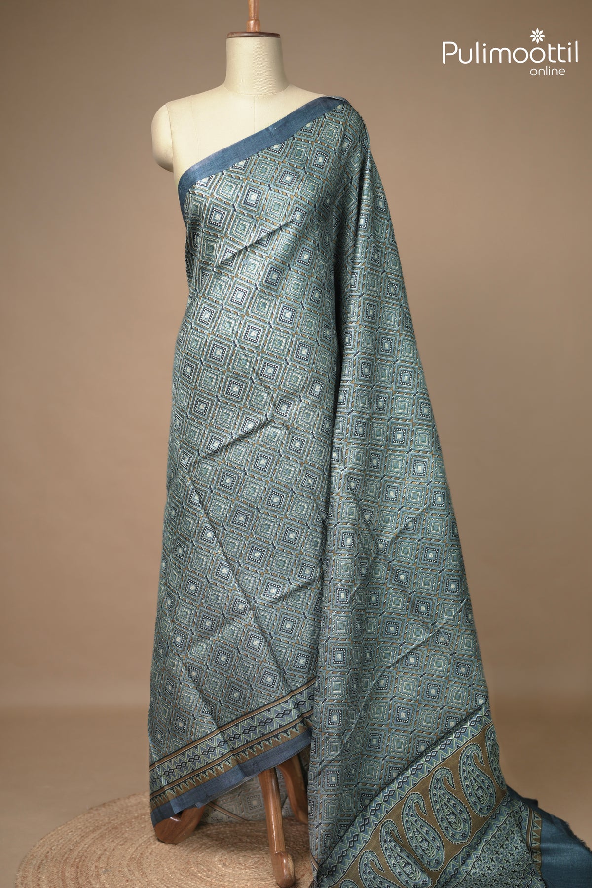 Blue Ash Colour Tussar Silk Saree