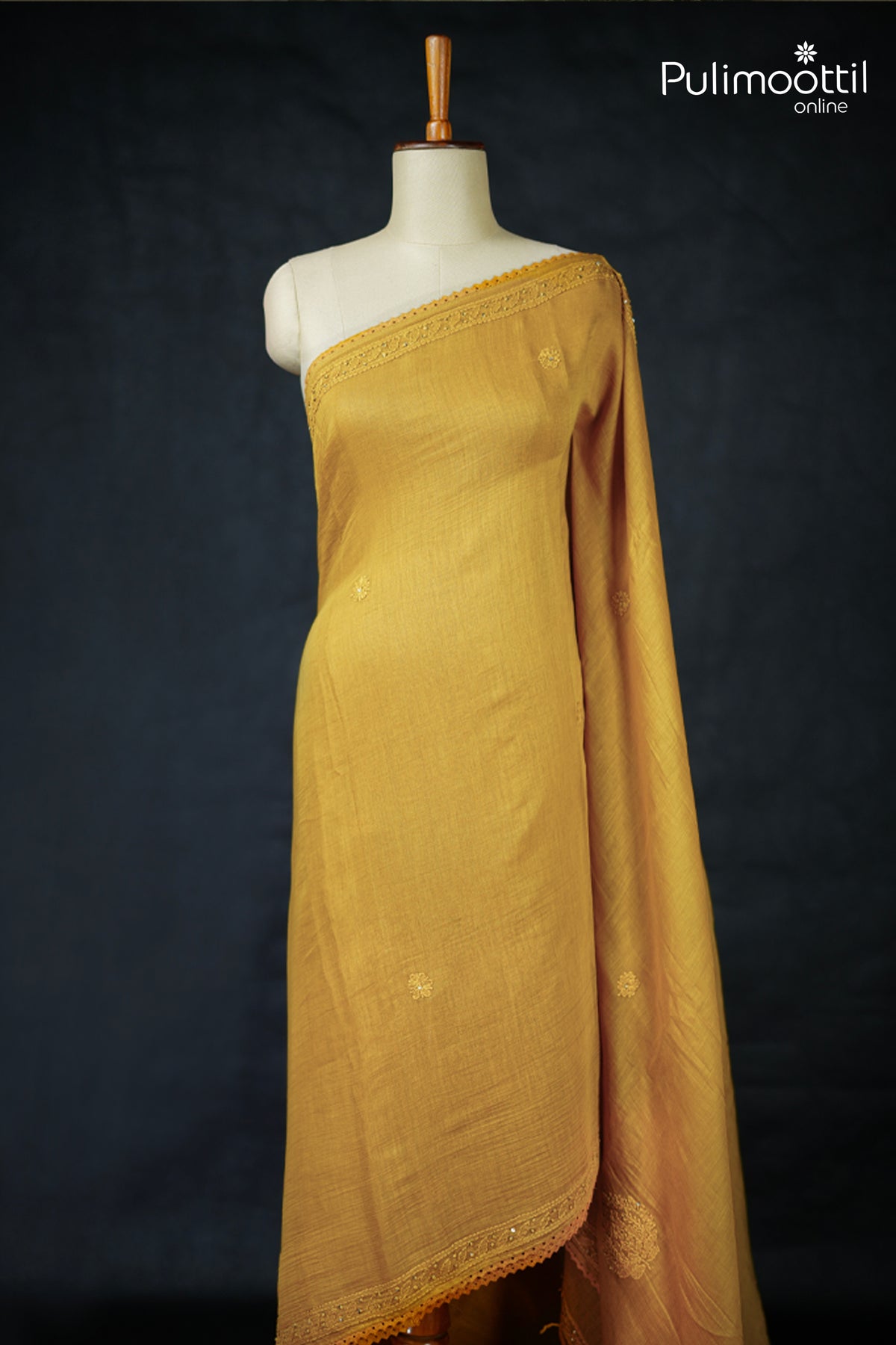 Mustard yellow Colour Chanderi Saree