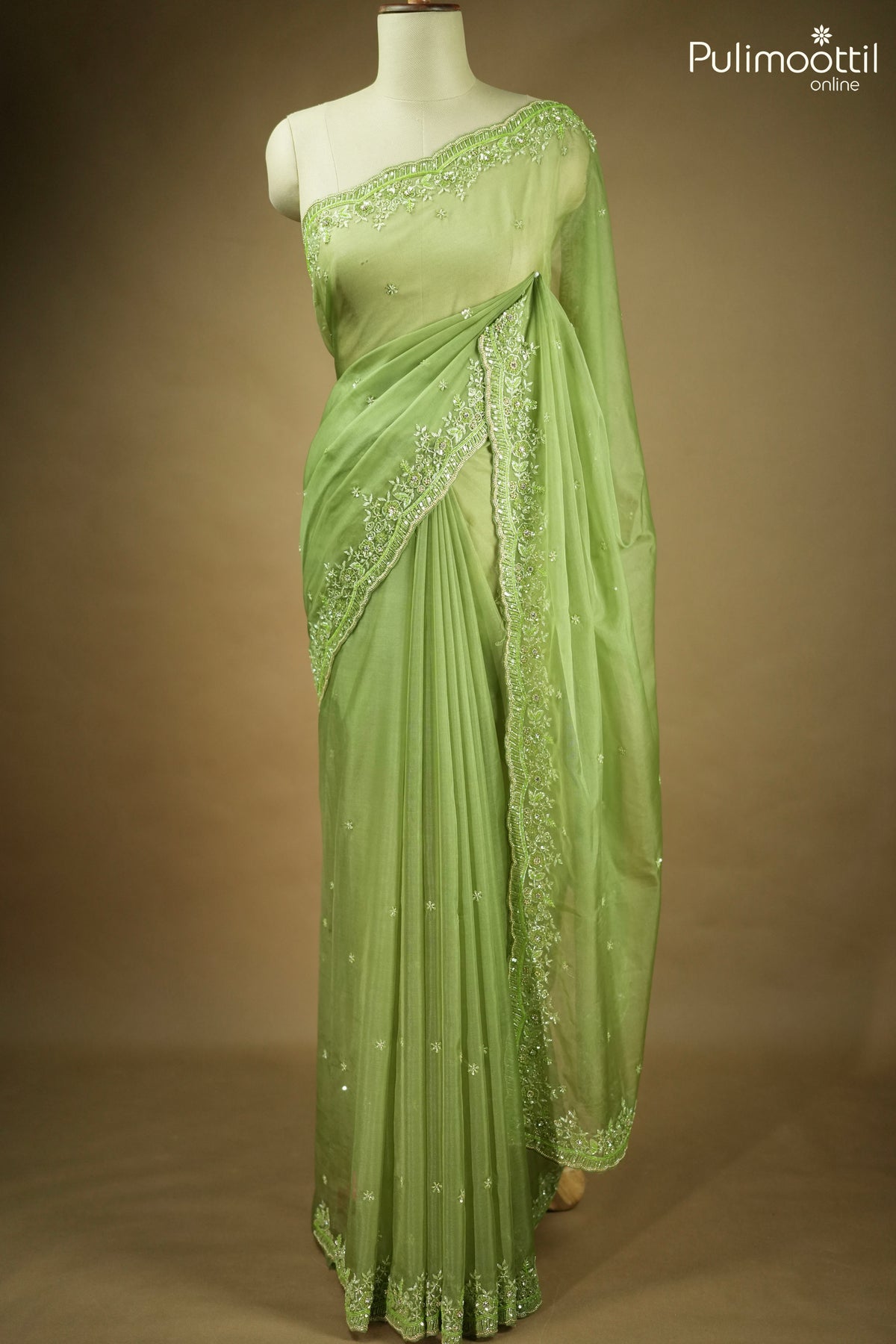 Saga Green Organza Designer Fancy Saree