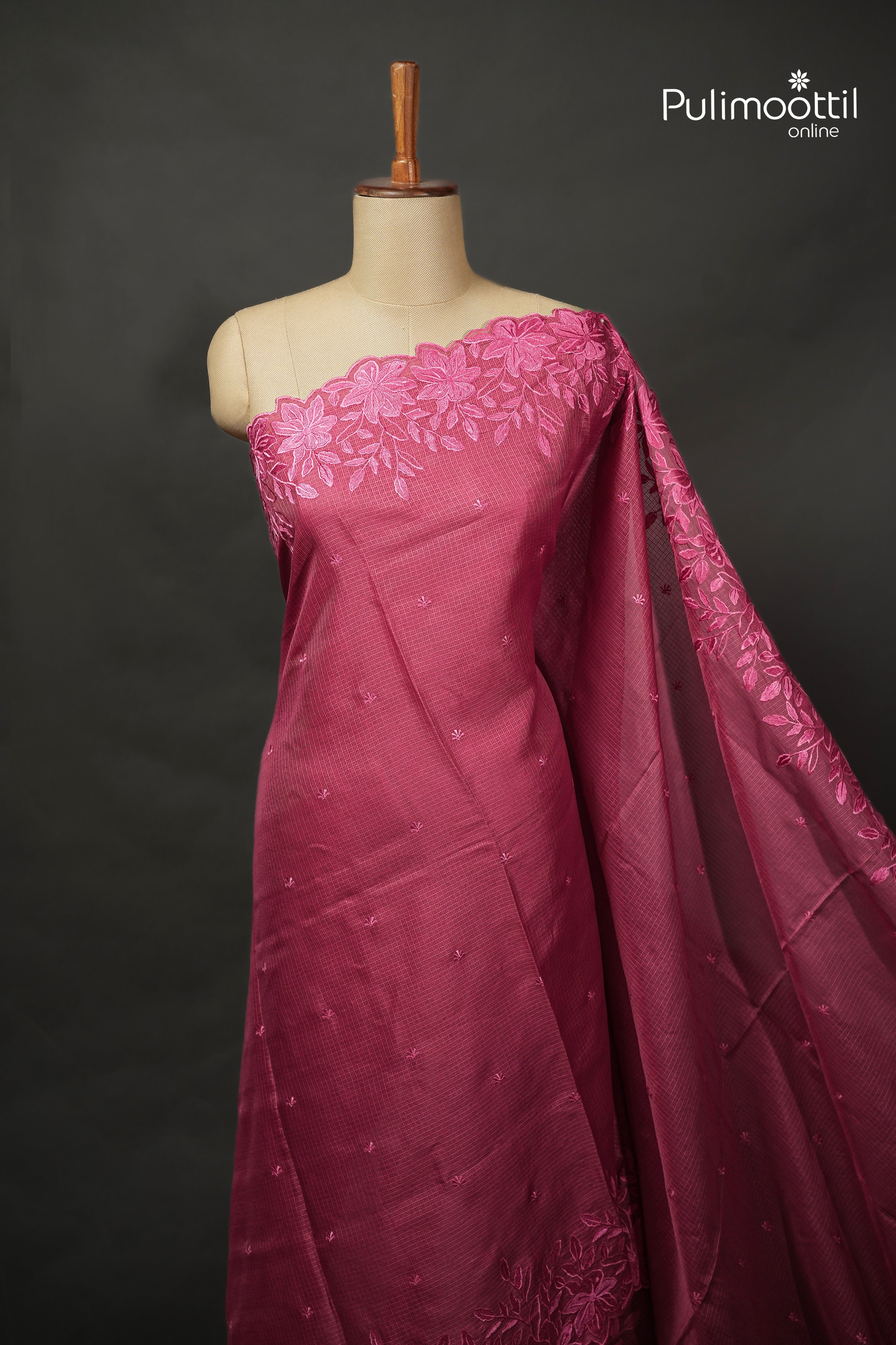 Onion Pink Colour Net Cotta Fancy Saree