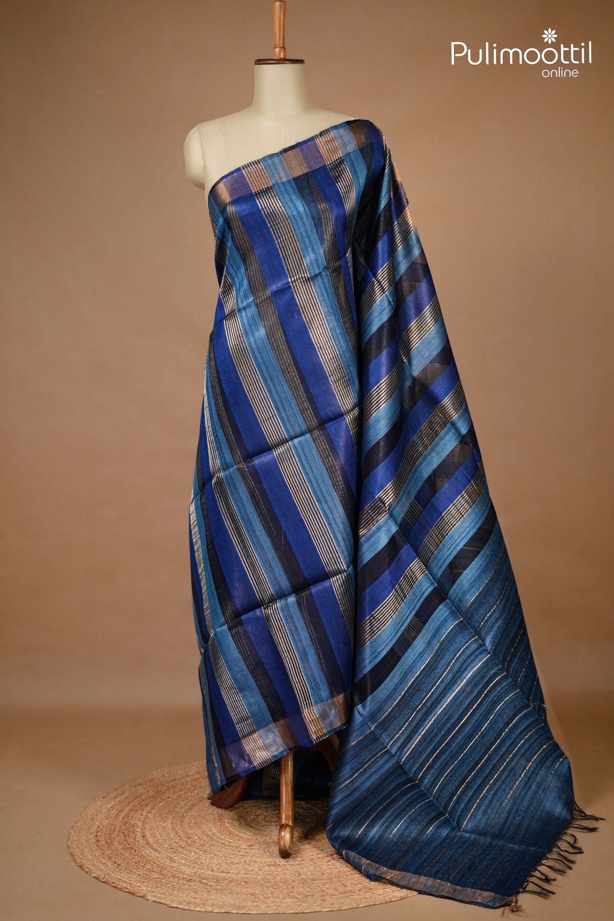 German Blue Colour Jute Silk Saree