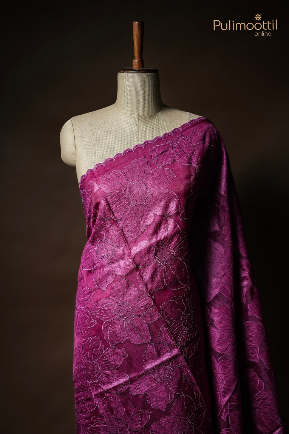 Dark Pink Colour Applique Work Organza Saree