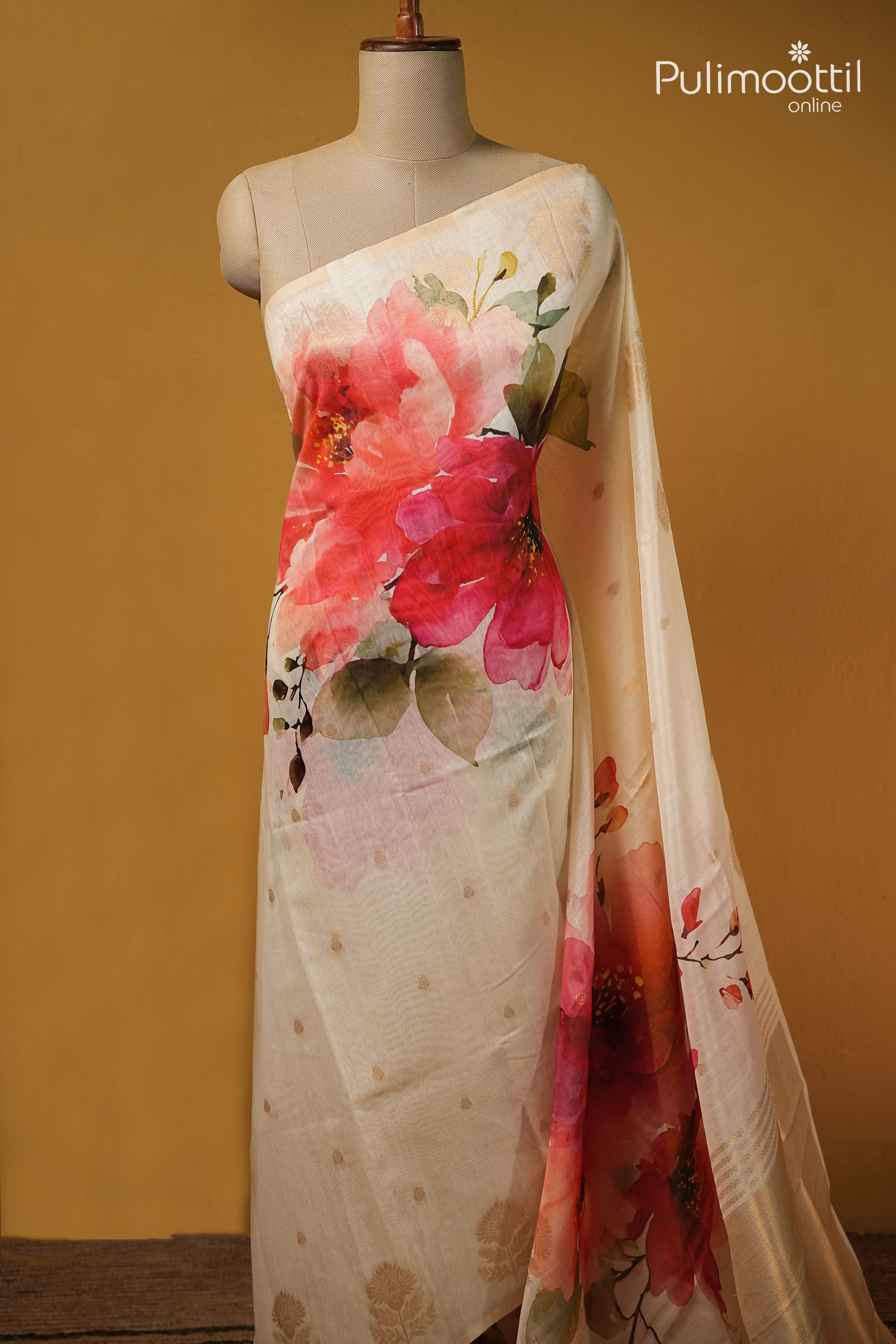 Offwhite Colour Semi Chanderi Traditional Saree