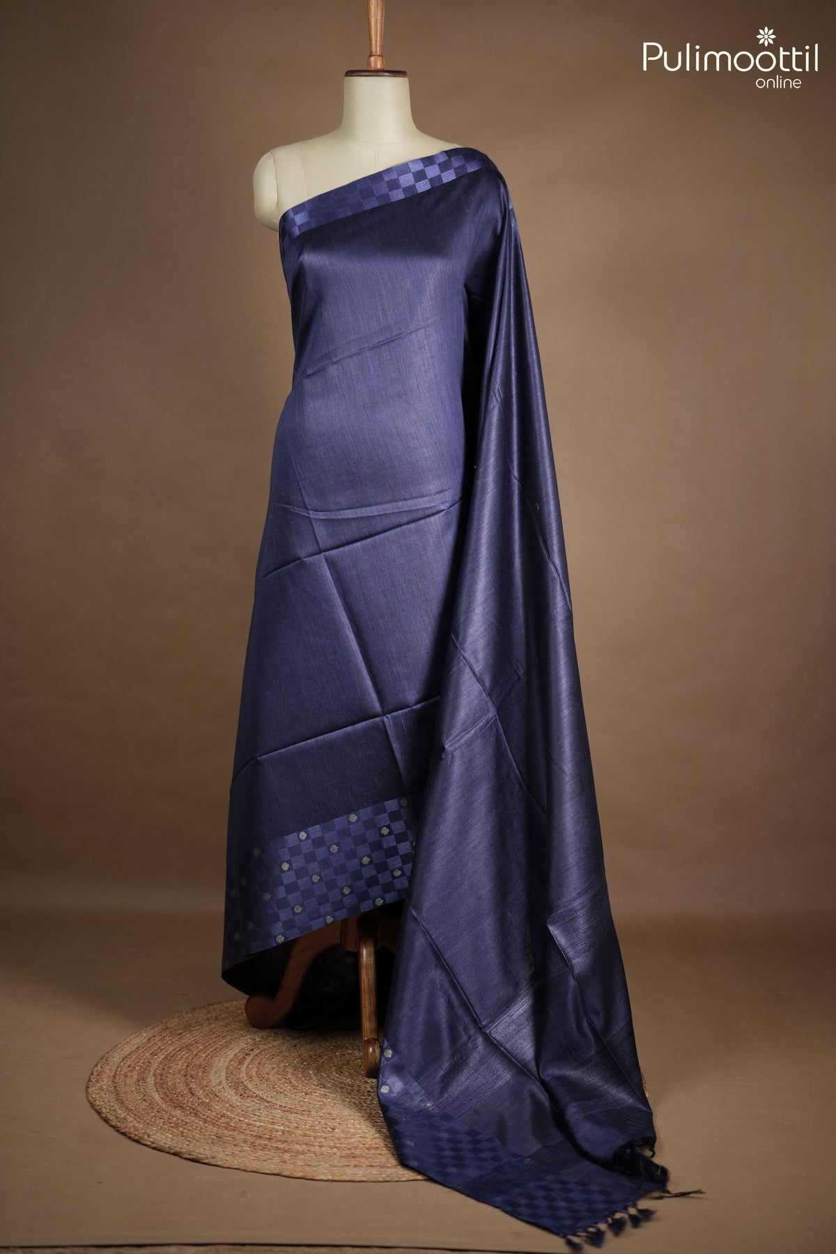 Dark Blue Colour Tussar Silk Saree