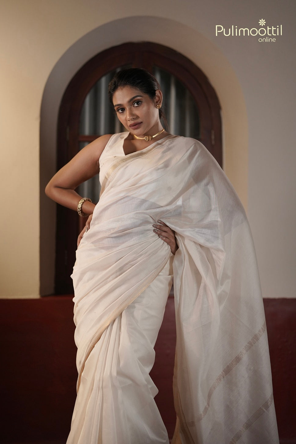 Offwhite Colour Chanderi Saree