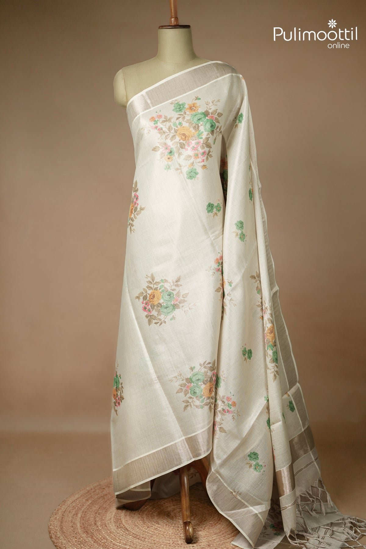 Kerala Traditional White Gold Set Saree