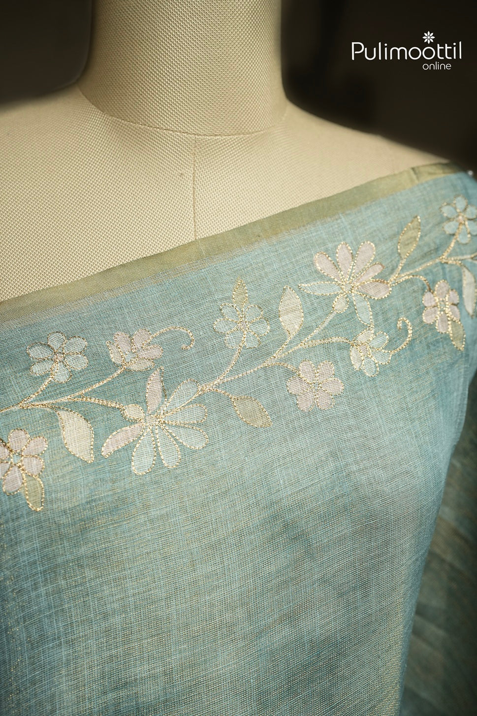 Teal Colour Linen Tissue Saree