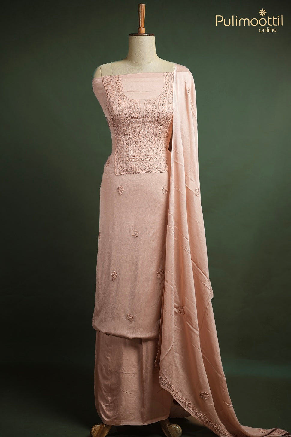 Light Peach Chinon Unstitched Salwar Set