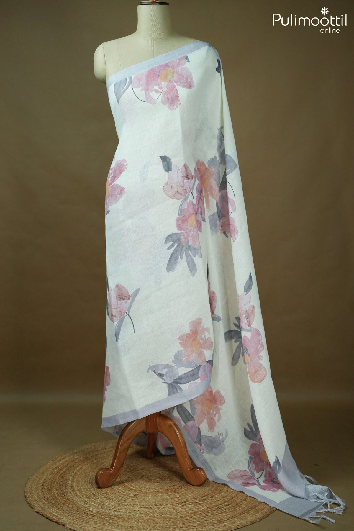 Off-White Colour Linen Saree