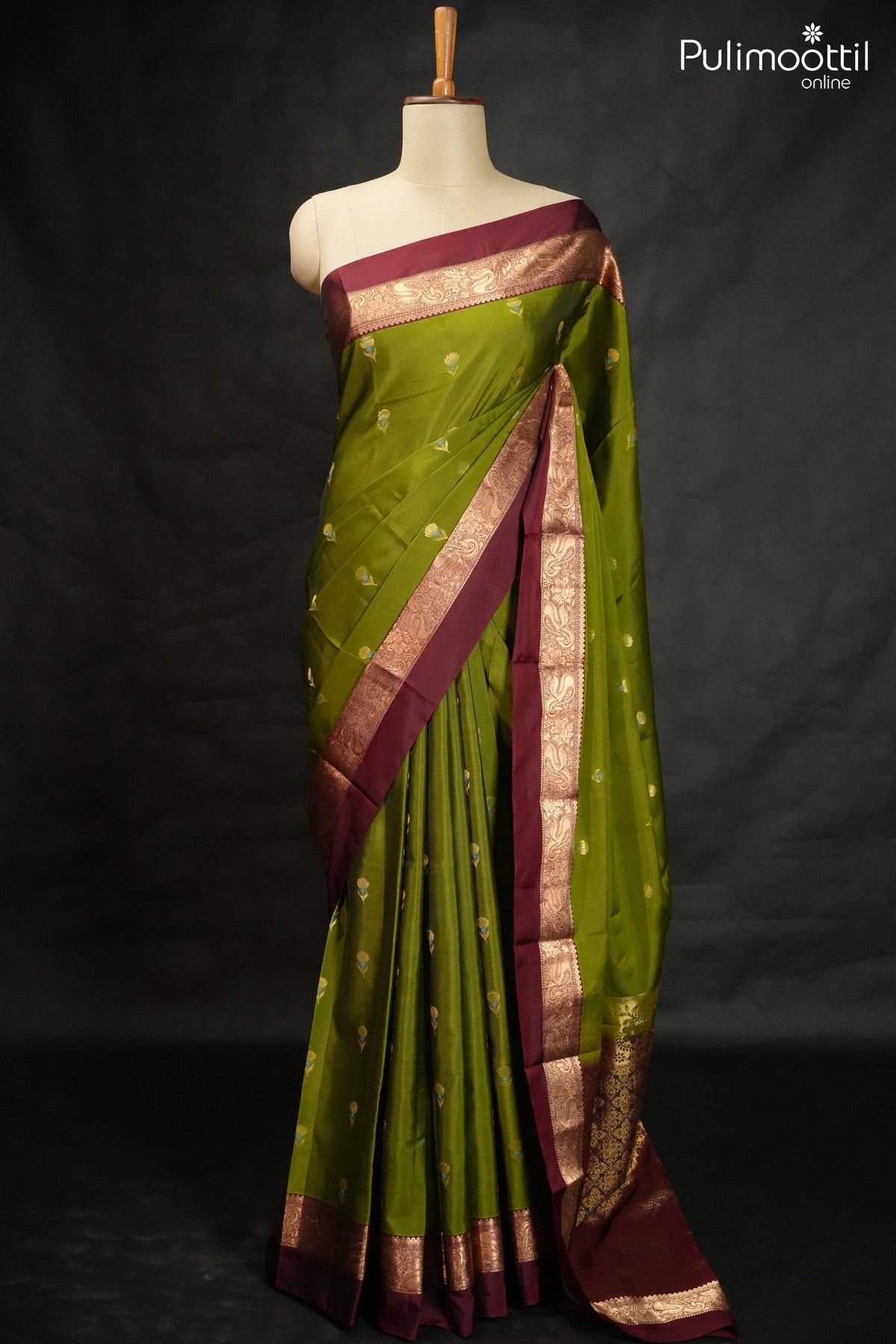 Olive Green Colour Kanchipuram Saree