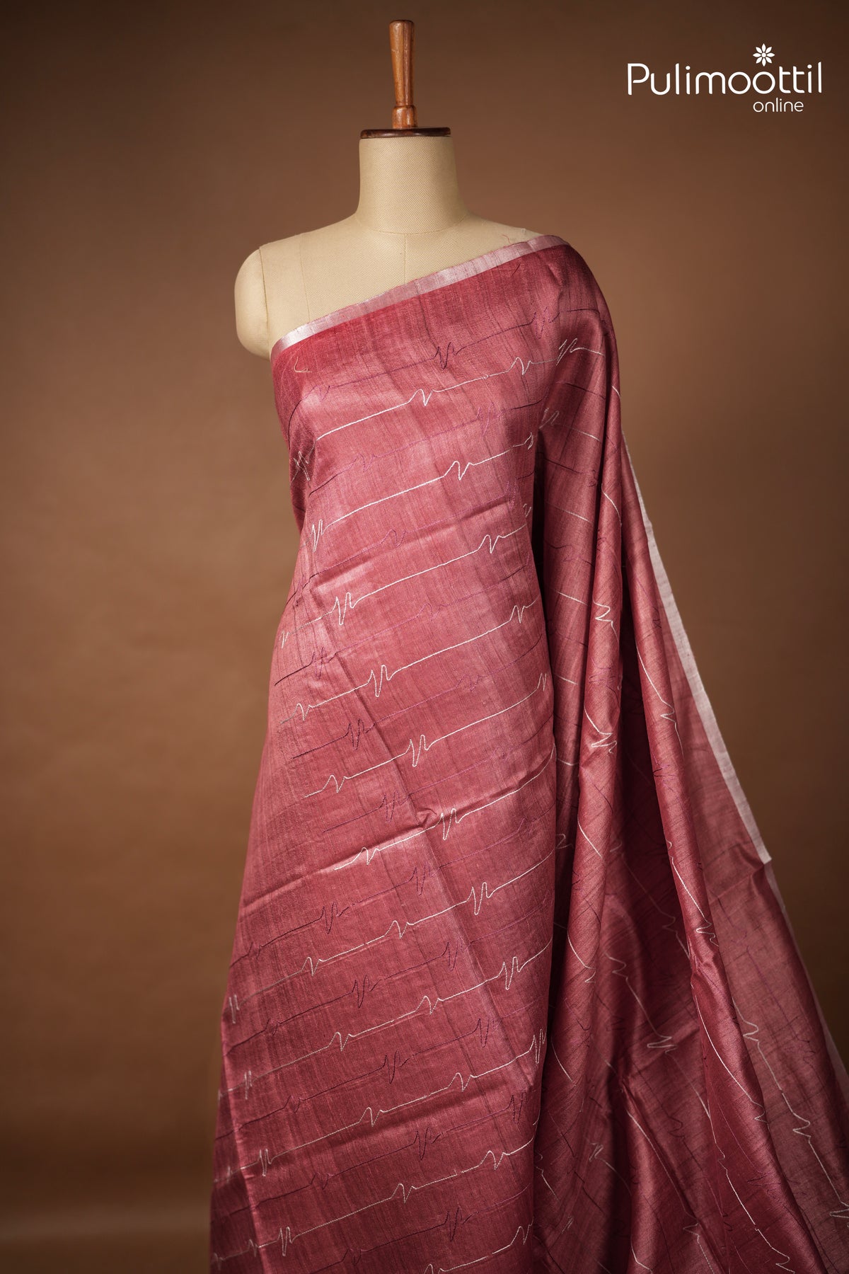 Brick Red colour Jute Silk Saree