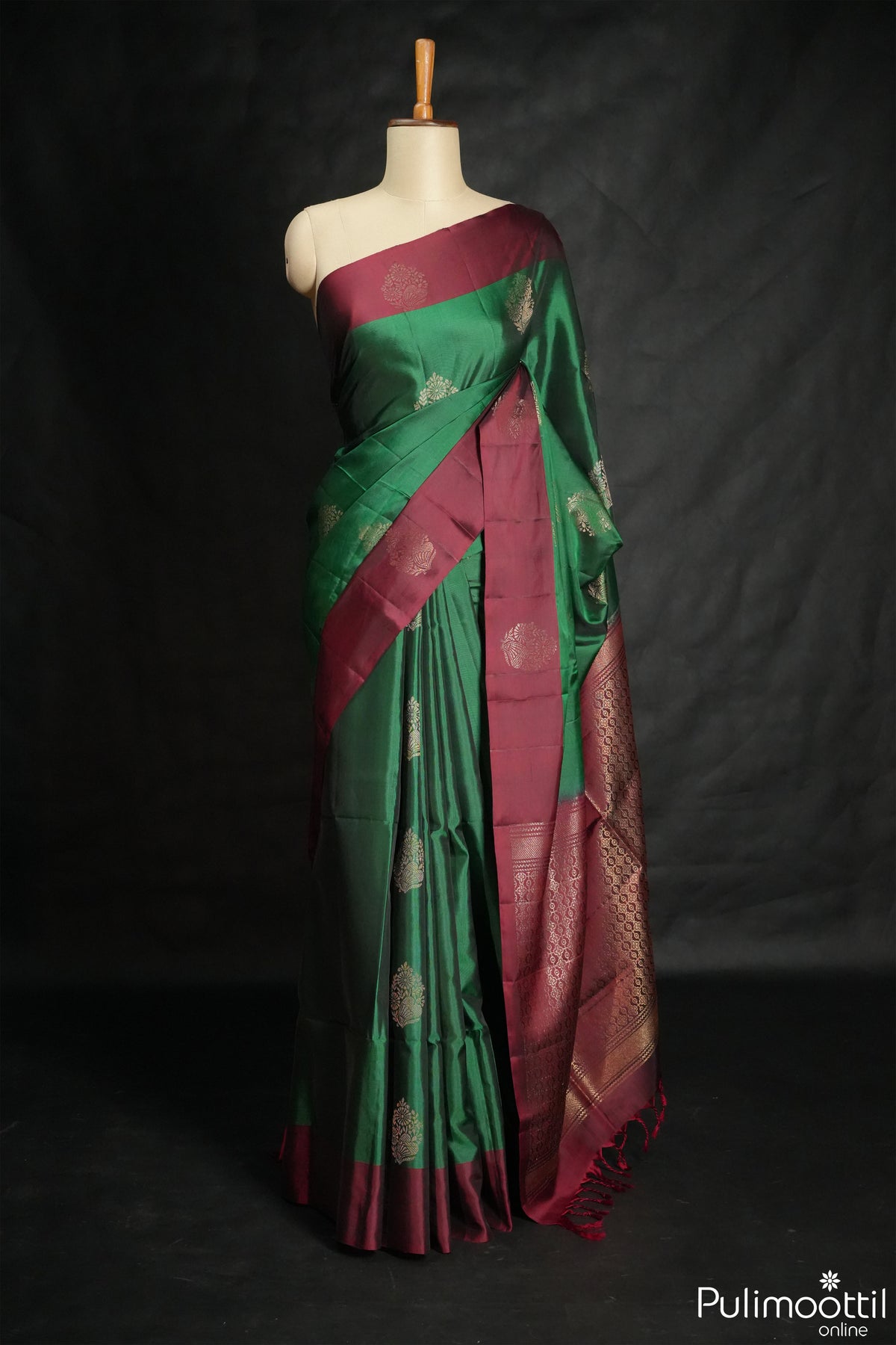 Bottle Green Colour Kanchipuram Designer Saree