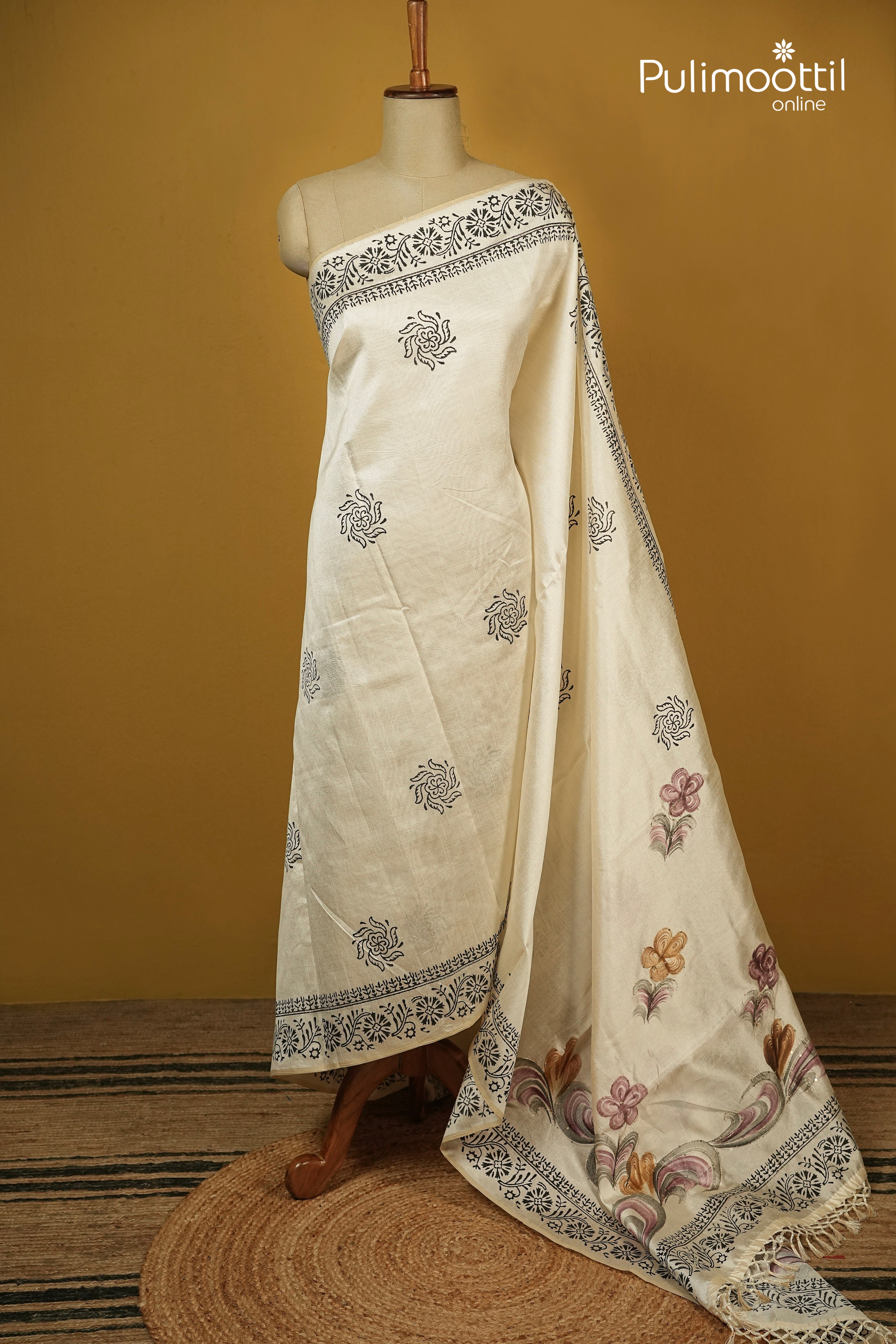 Ivory Colour Russian Silk Saree