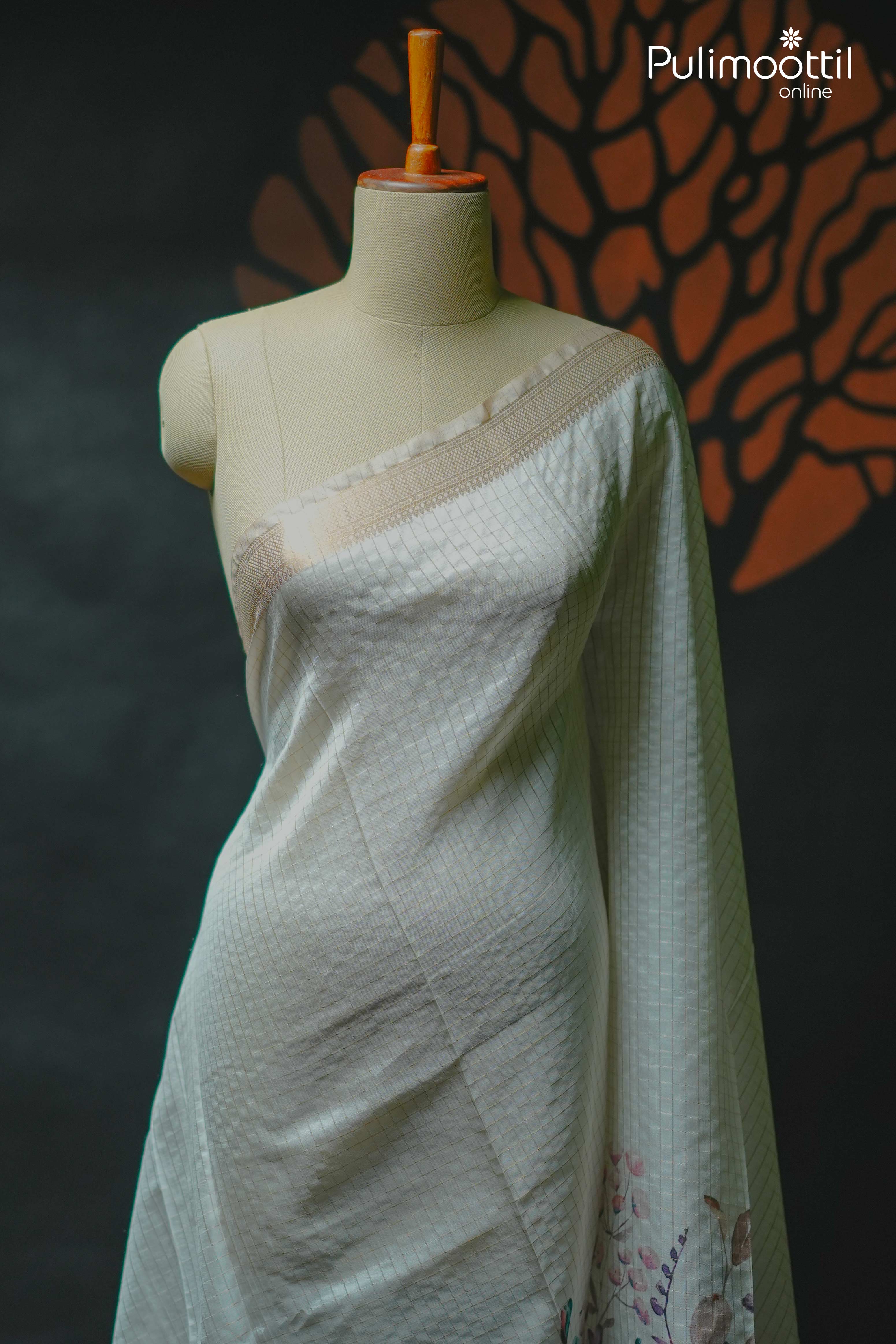 White Colour Semi Tussar Saree.