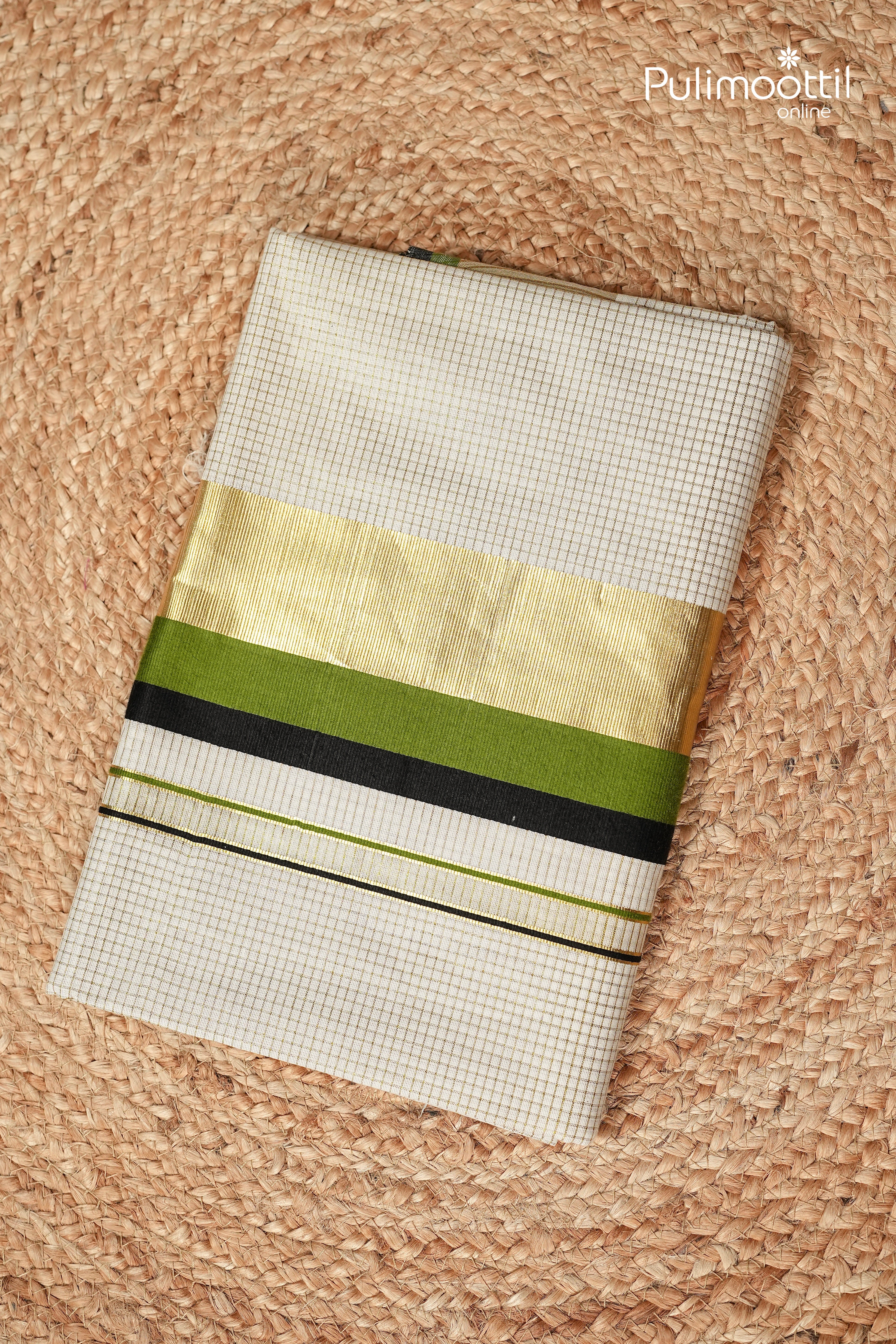 OffWhite Colour Kerala Traditional Golden Tissue Set Saree