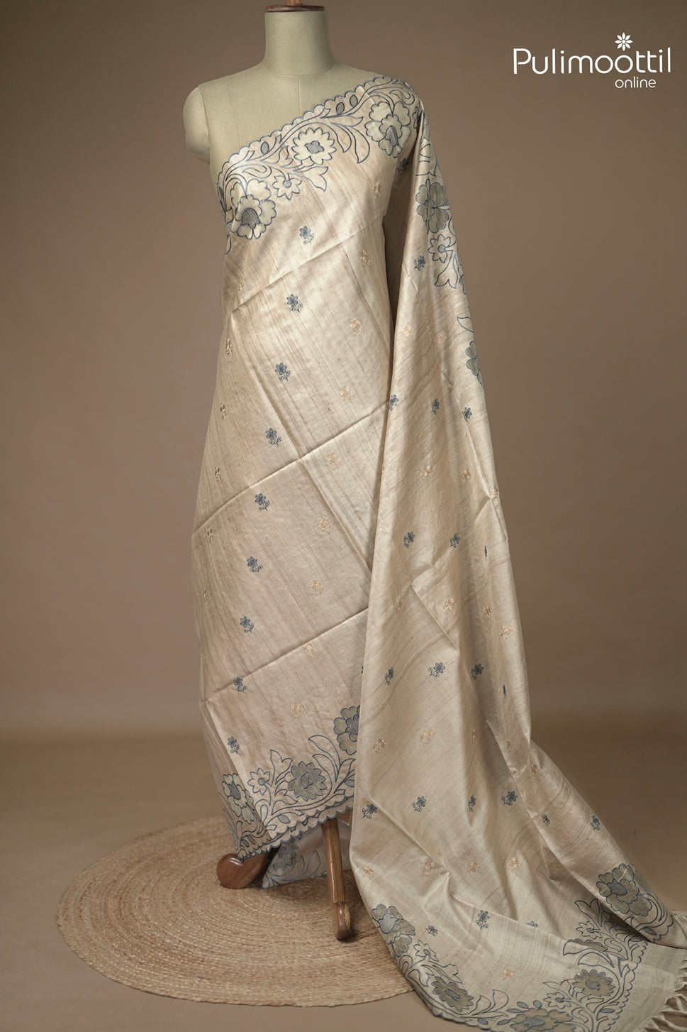 Ivory Colour Tussar Silk Saree