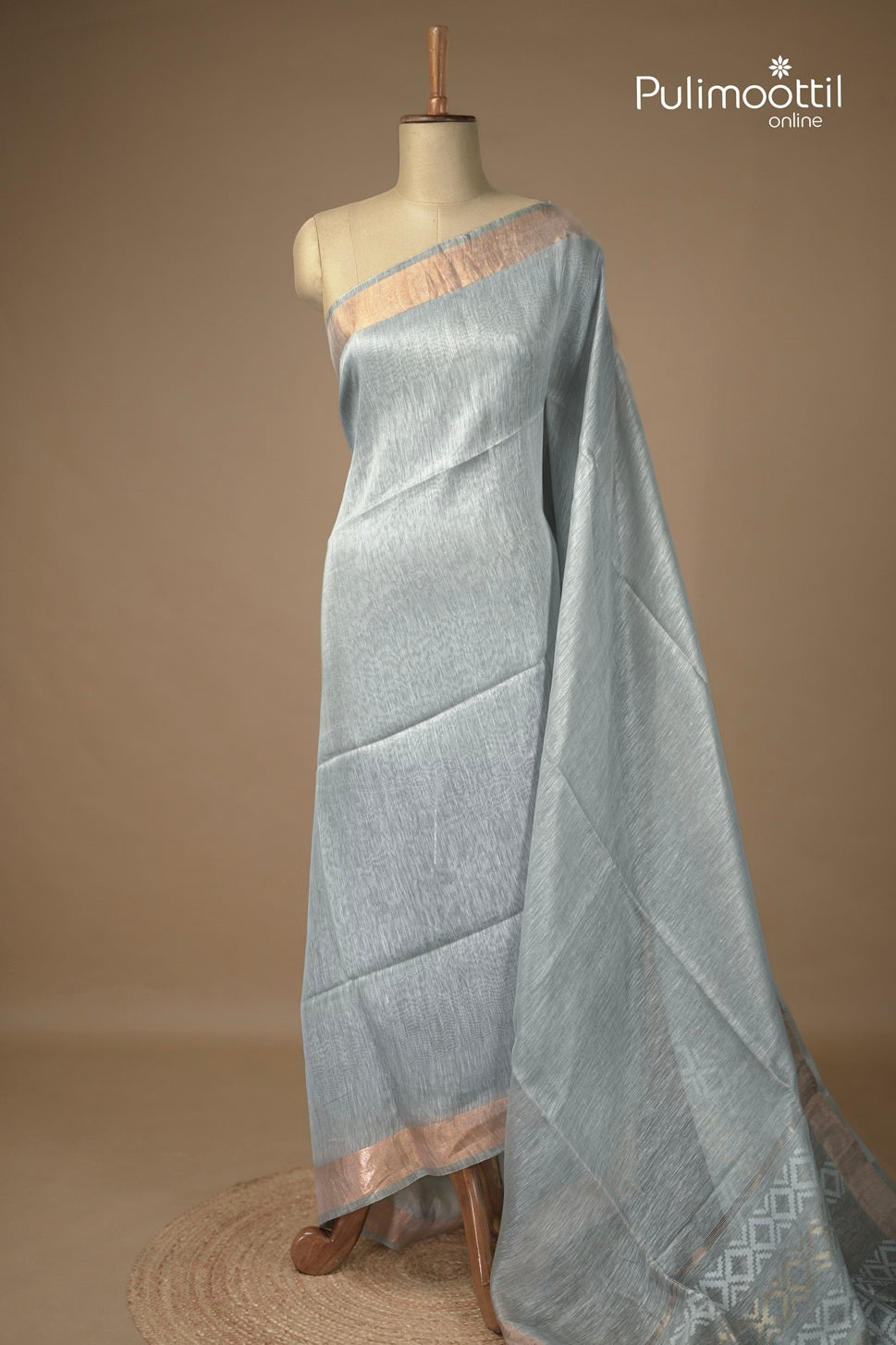 Ash Blue Colour Linen Silk Saree