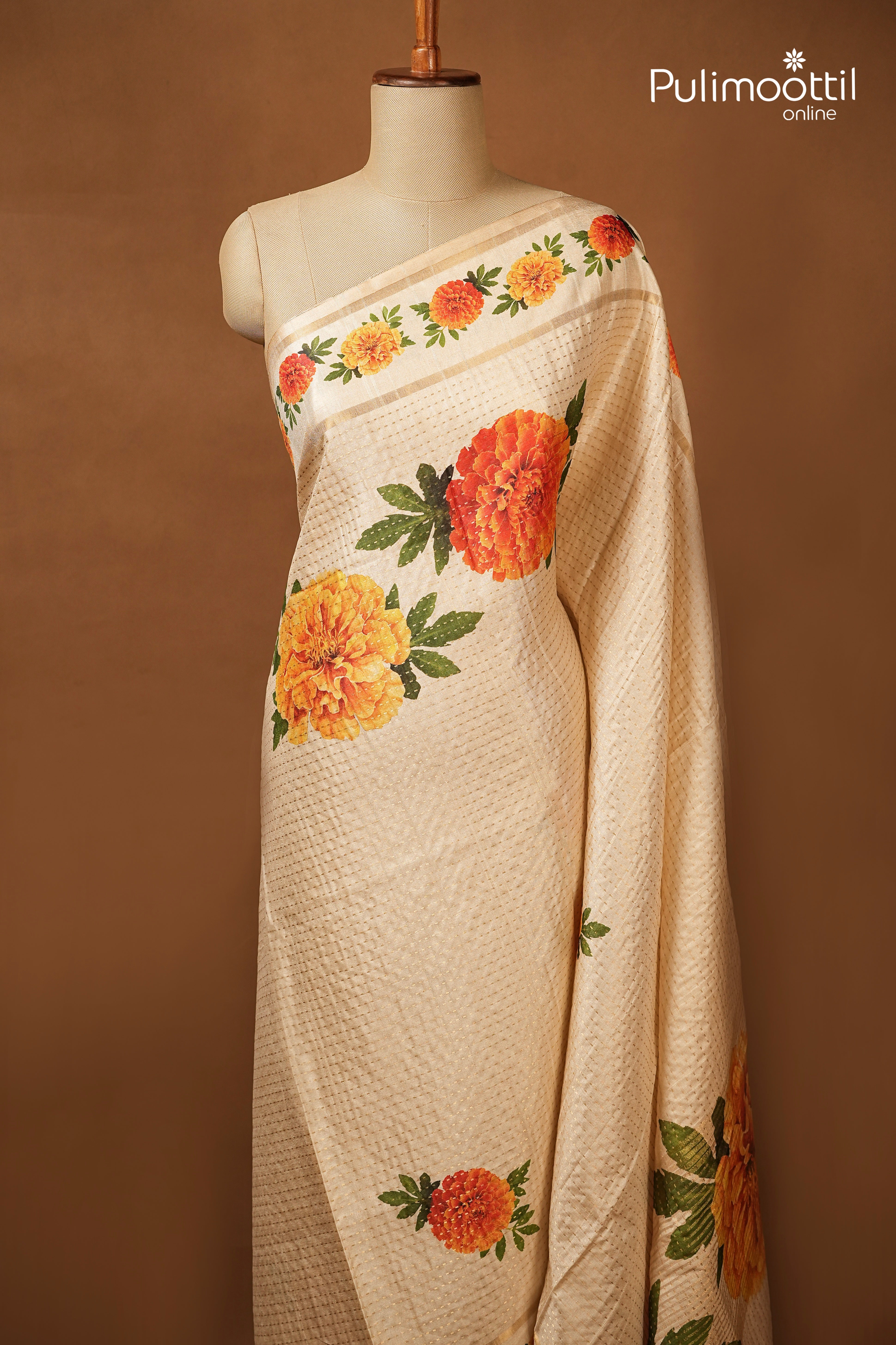 Ivory Colour Semi Jute Traditional Saree