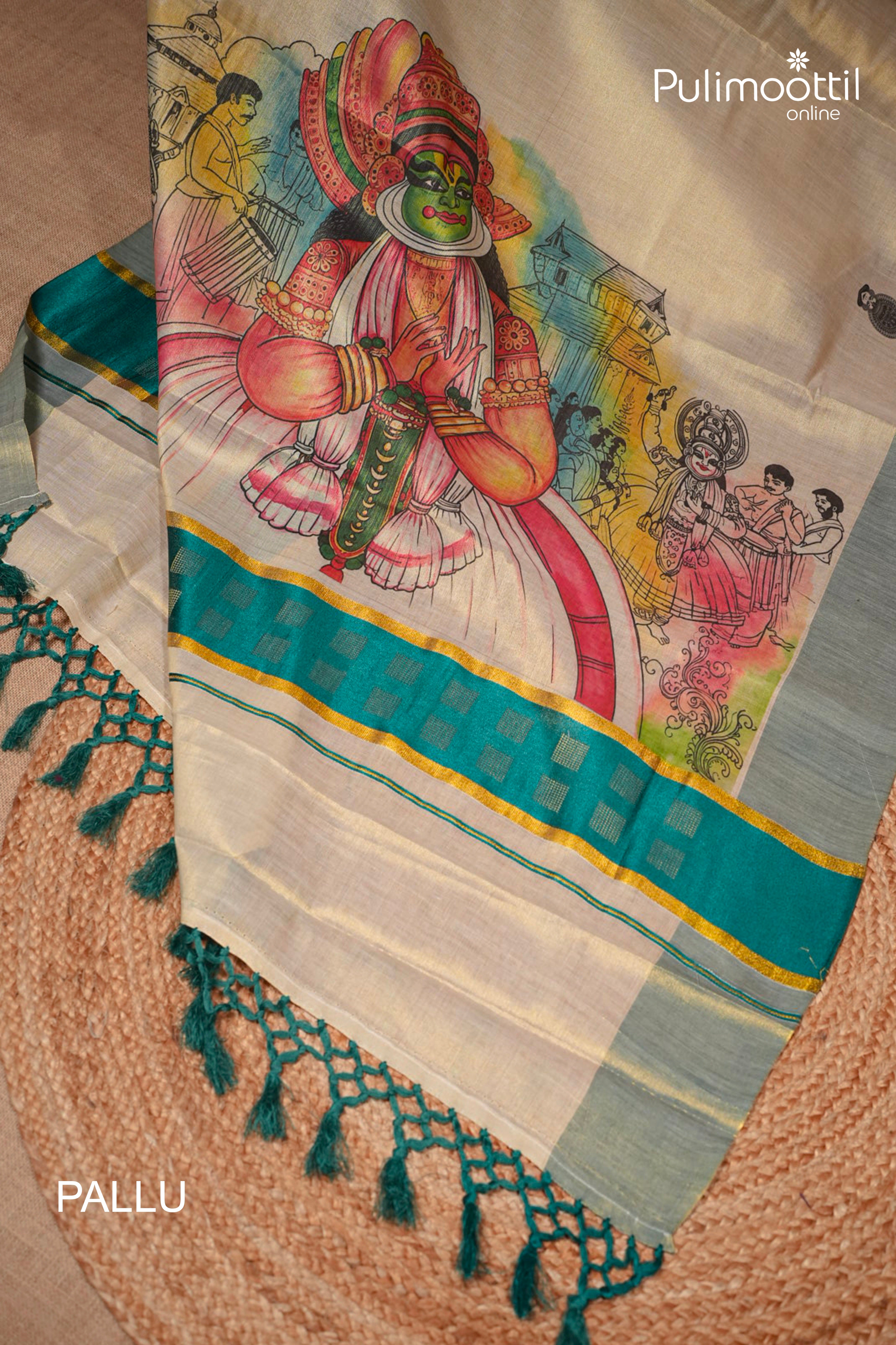 Kerala Traditional Kathakali Golden Tissue Set Saree