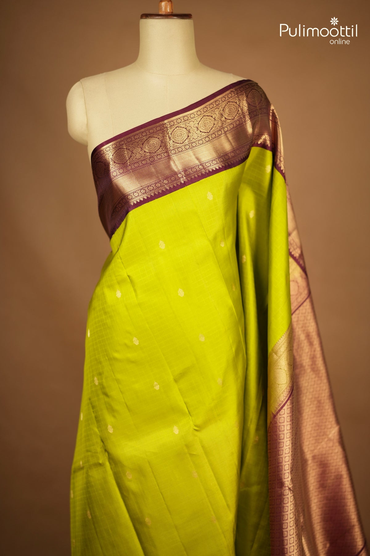 Olive Green Color Kanchipuram Designer Saree