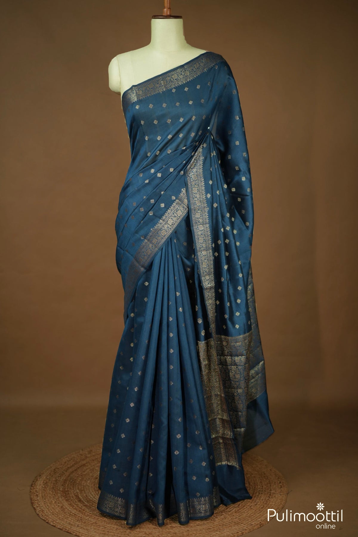 German Blue Color Chanderi Silk Saree