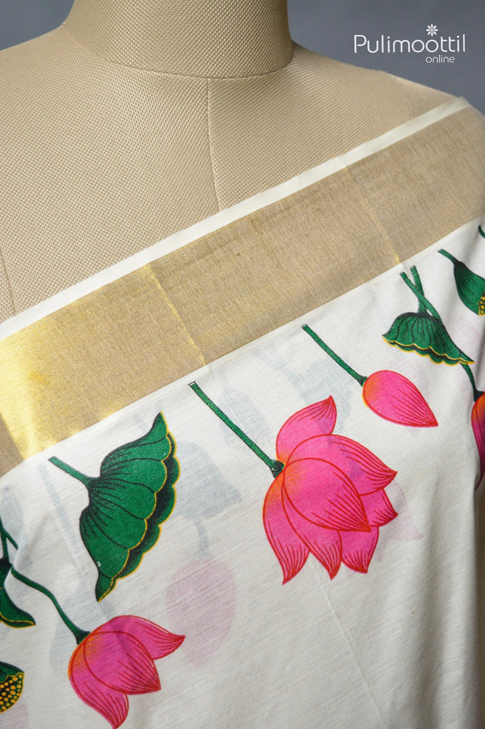 Kerala Traditional Lotus Printed Set Saree