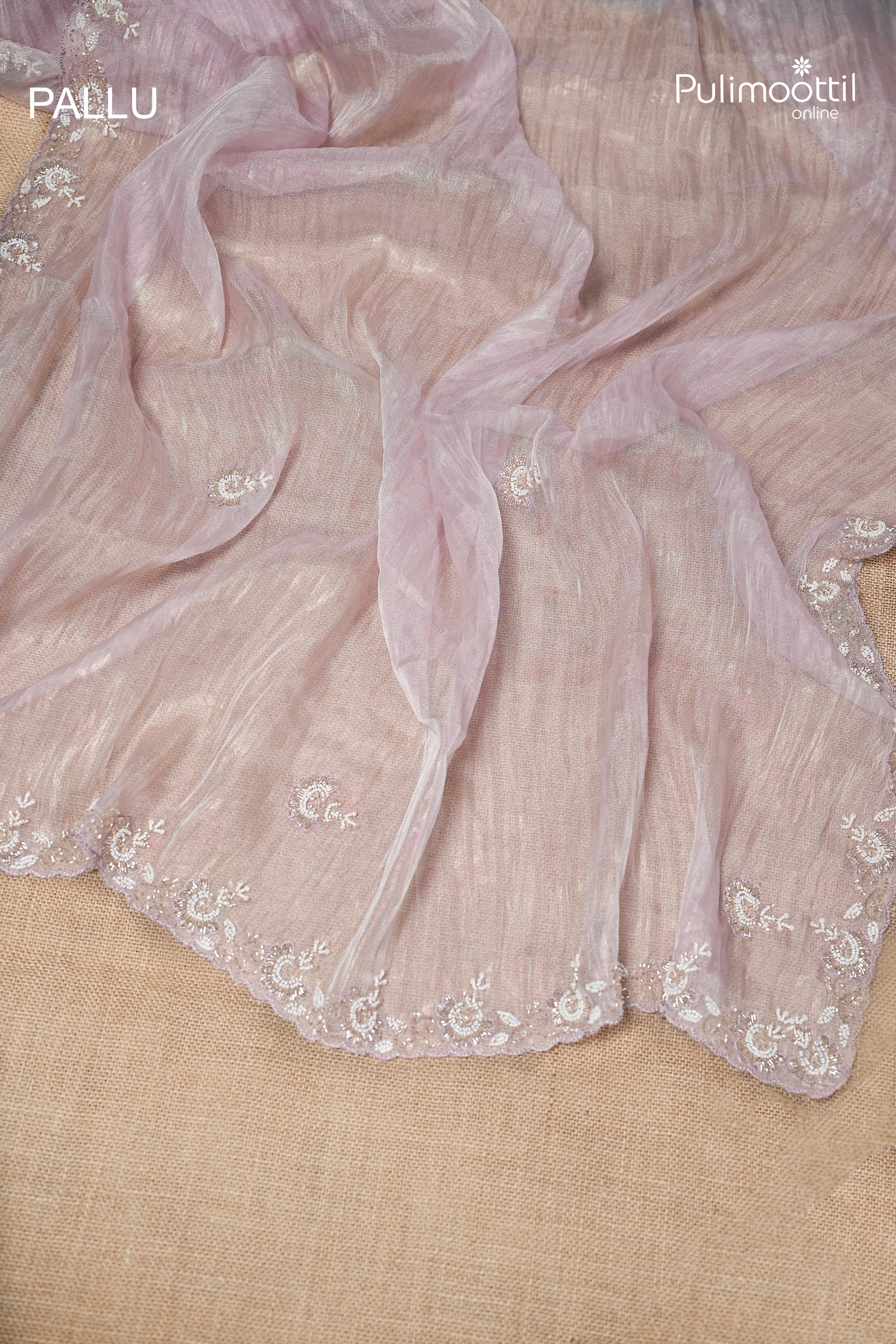 Pastel Lavender Colour Shimmer Crushed Organza Fancy Saree
