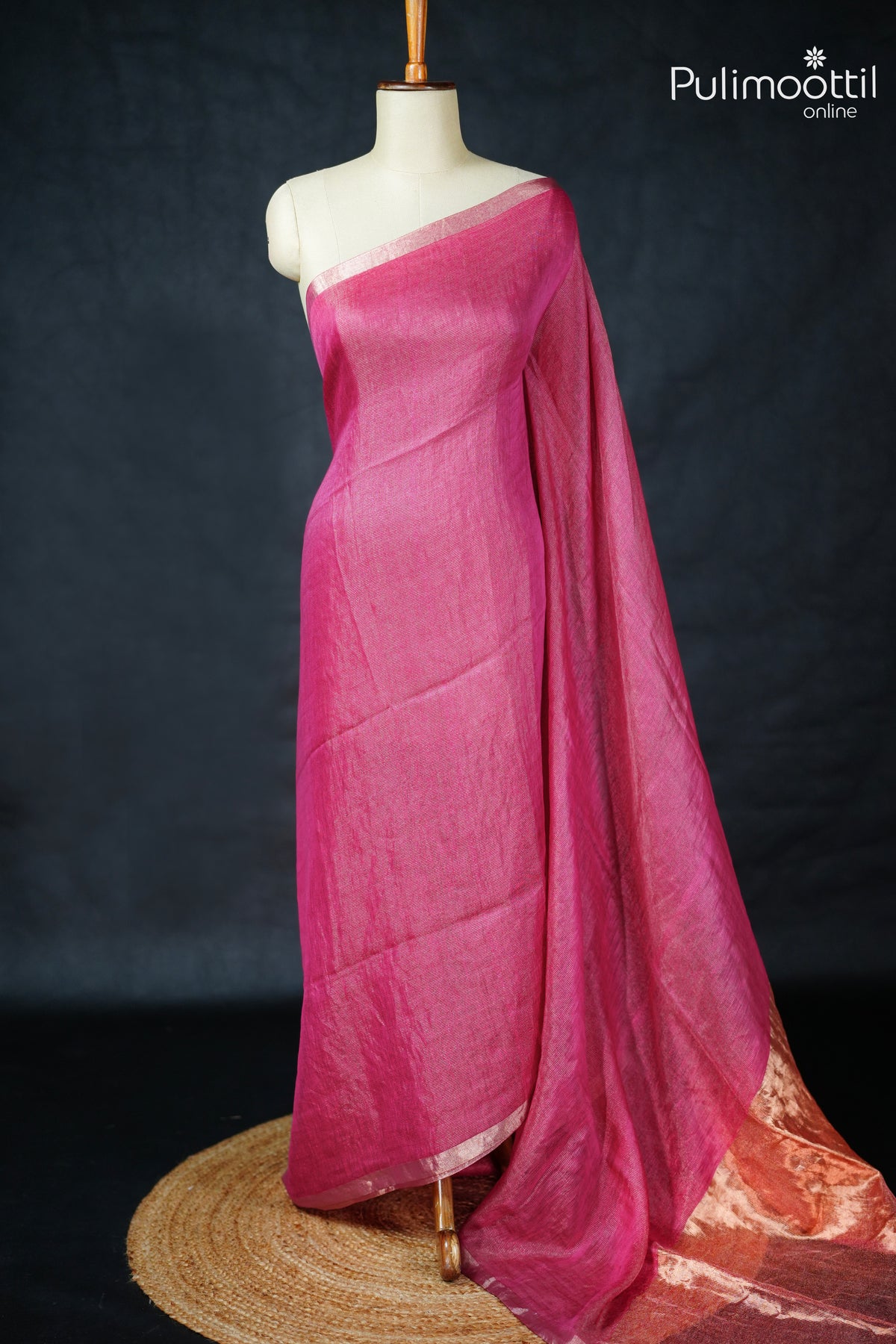 Rani Pink Colour Linen Saree