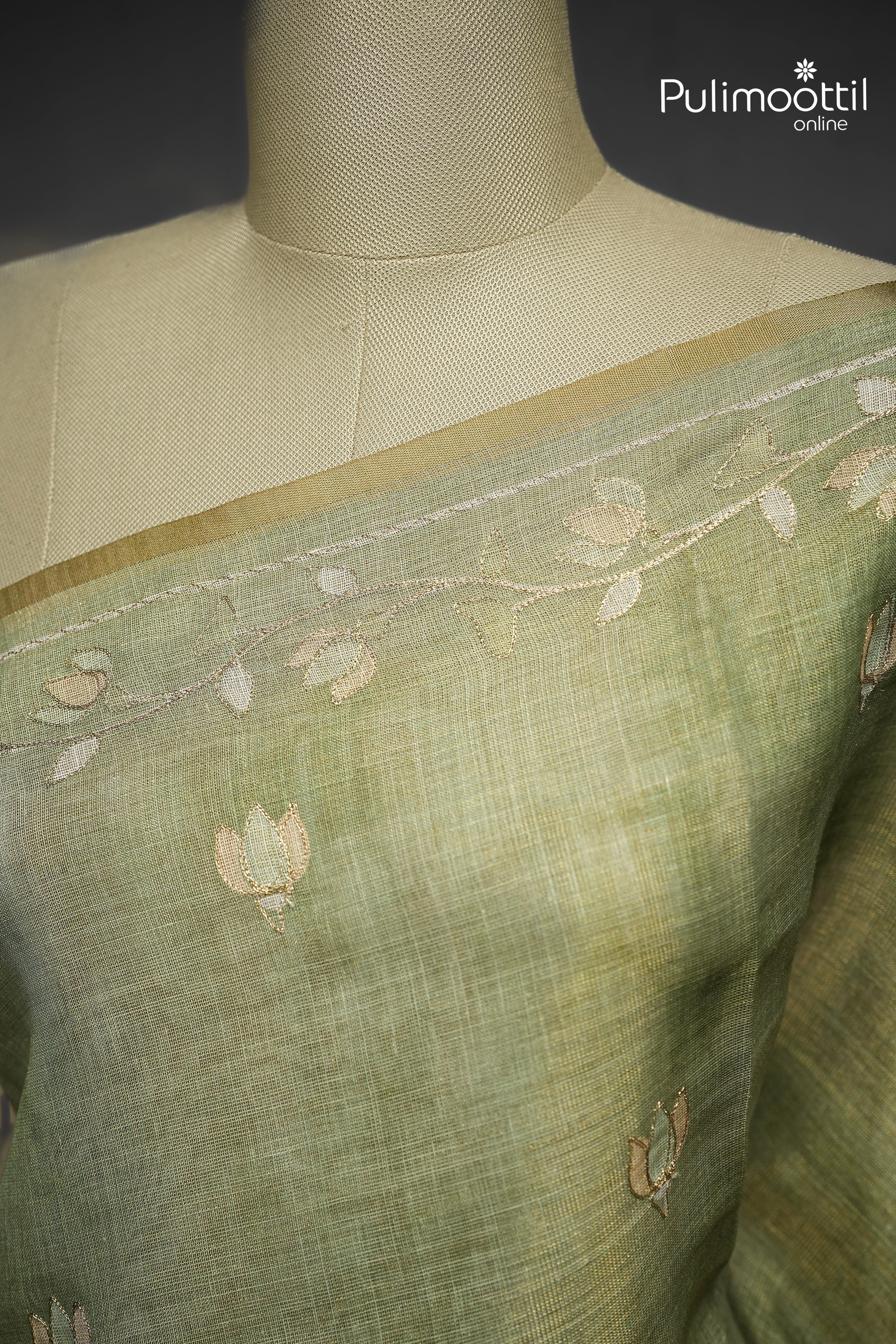 Light Olive Green Colour Linen Tissue Saree