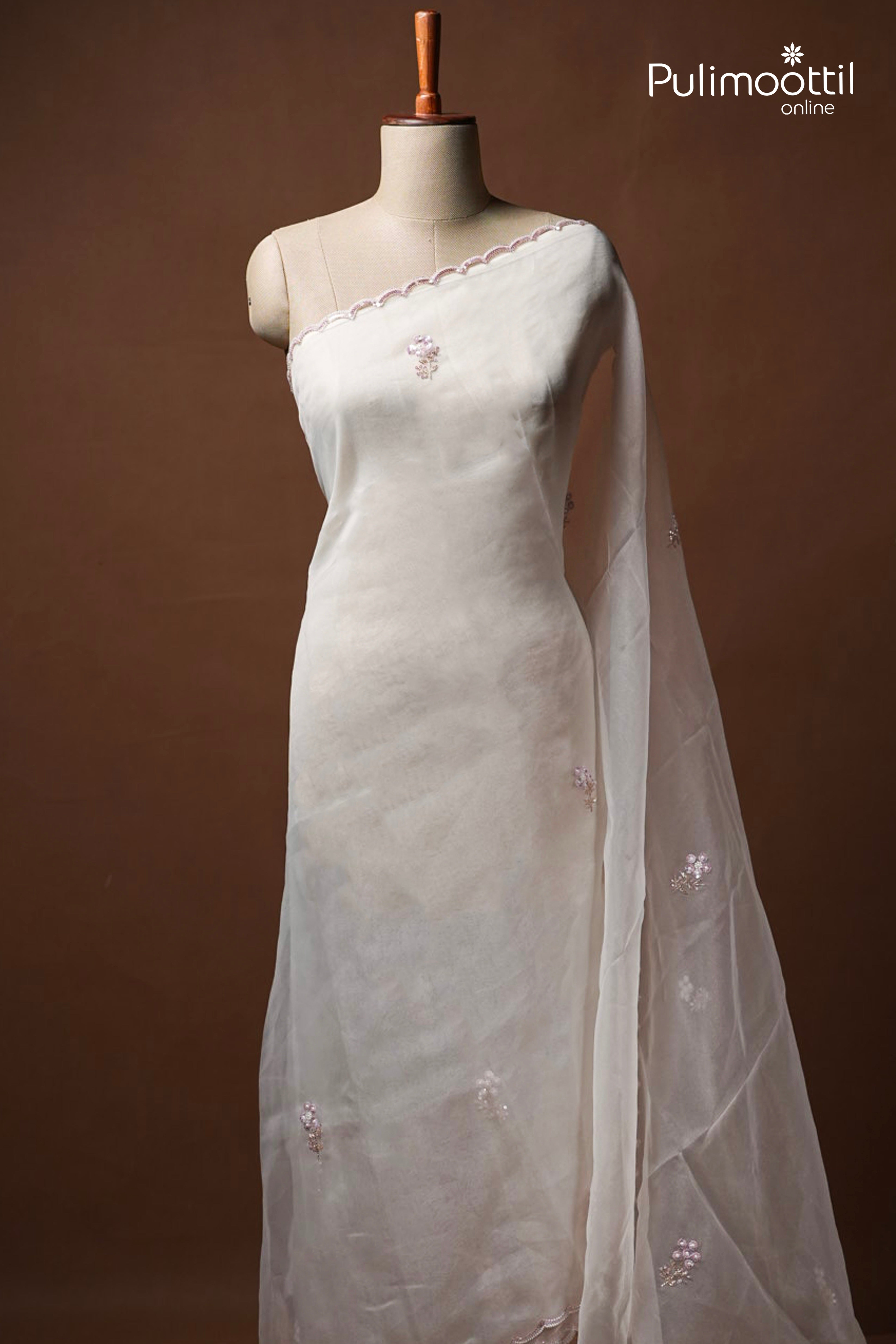 Offwhite Colour Organza Fancy Saree