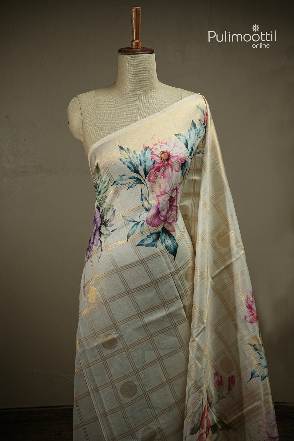 Off White Colour Semi Chanderi Traditional Saree