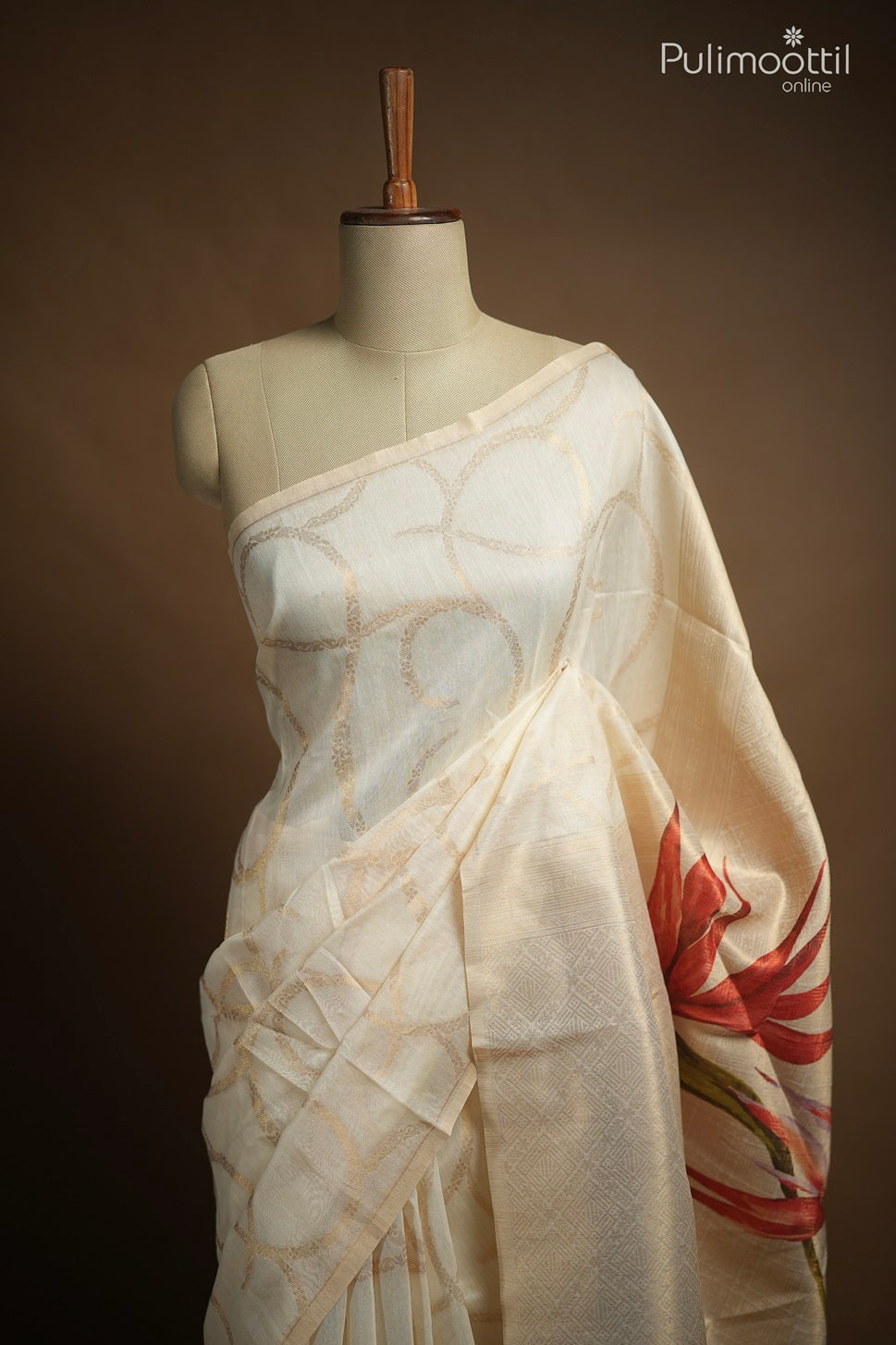 Off White Colour Semi Chanderi Traditional Saree