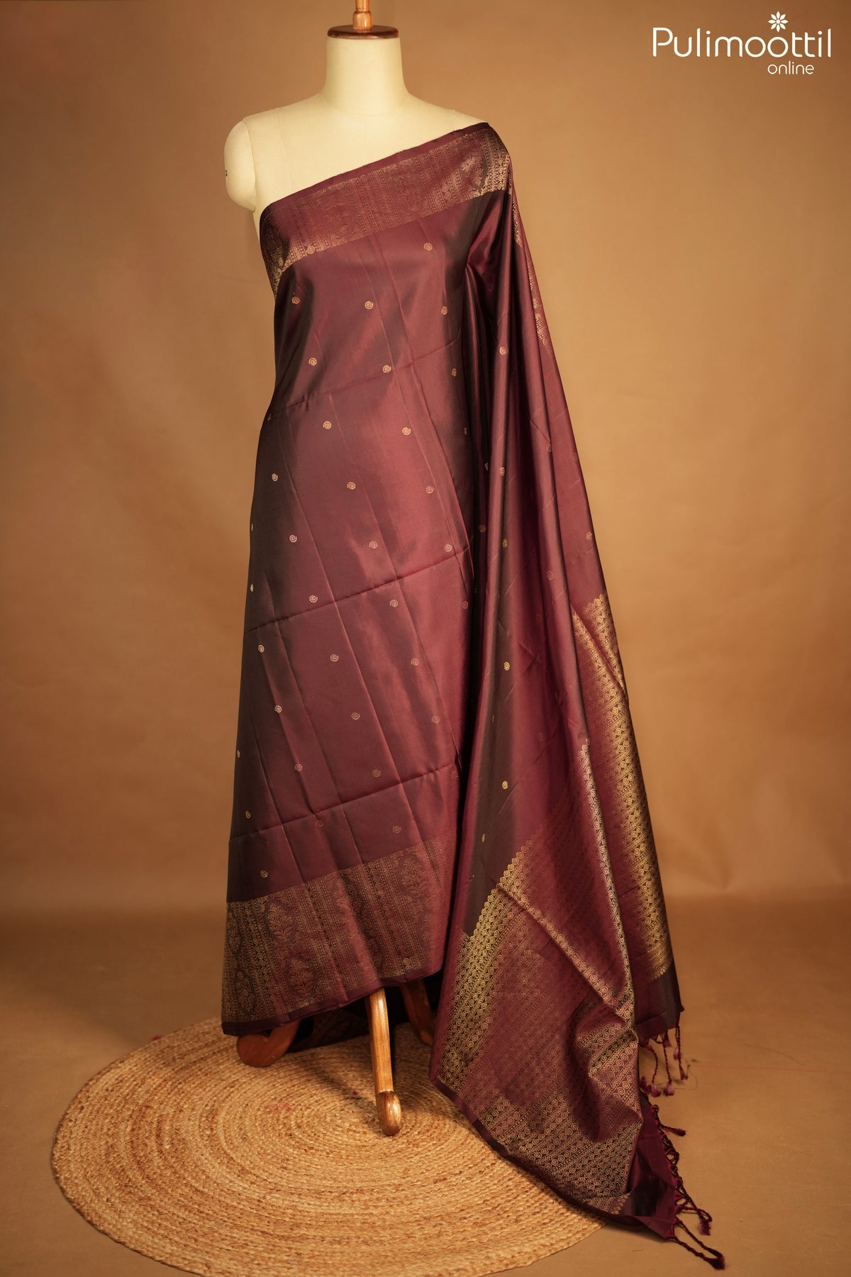 Deep Maroon Color Kanchipuram Soft Silk Saree