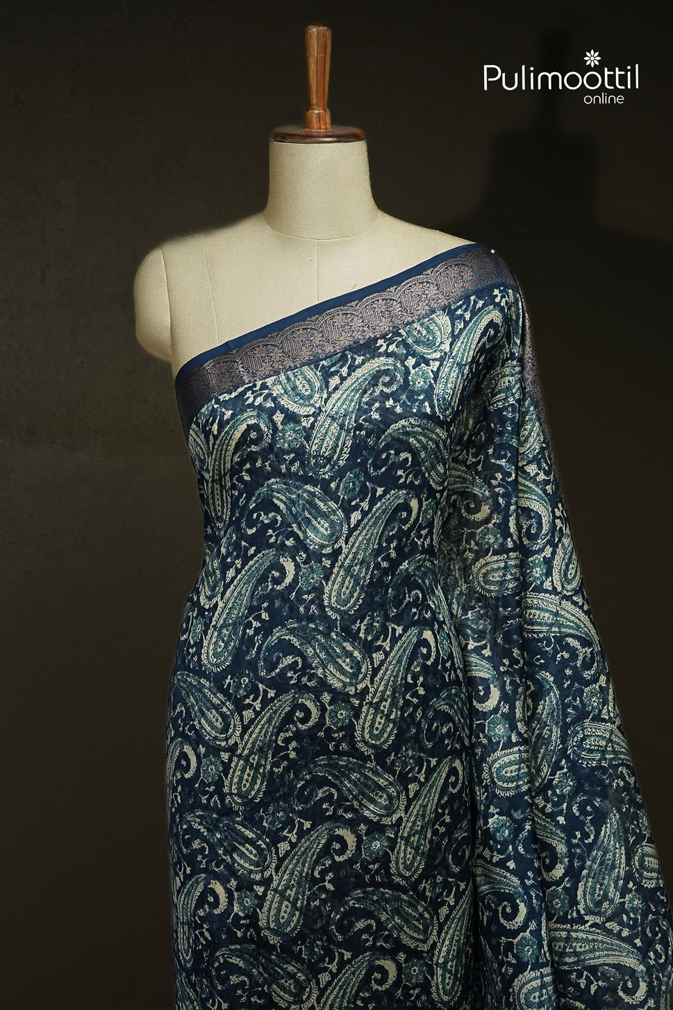 Dark German Blue Colour Chanderi Saree