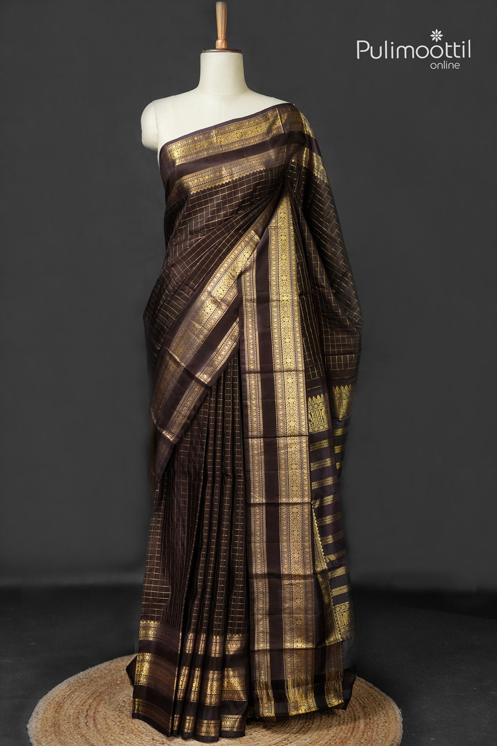 Coffee Brown Colour Kanchipuram Designer Saree