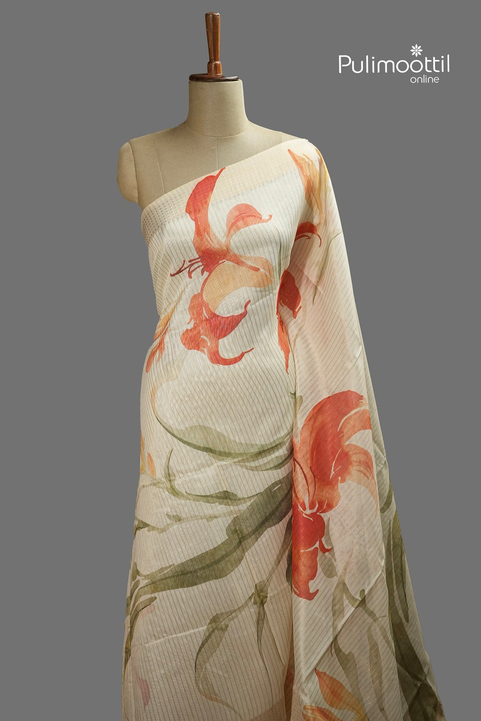 Off White Colour Semi Chanderi Traditional Saree
