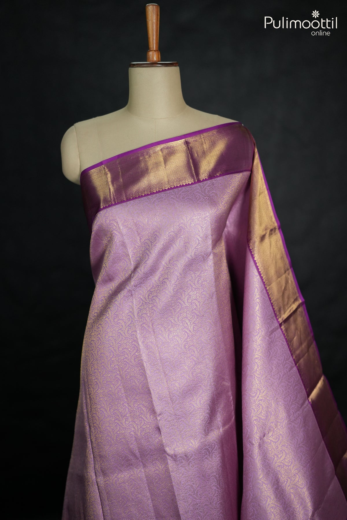 Lavender Colour Kanchipuram Brocade Wedding Saree.