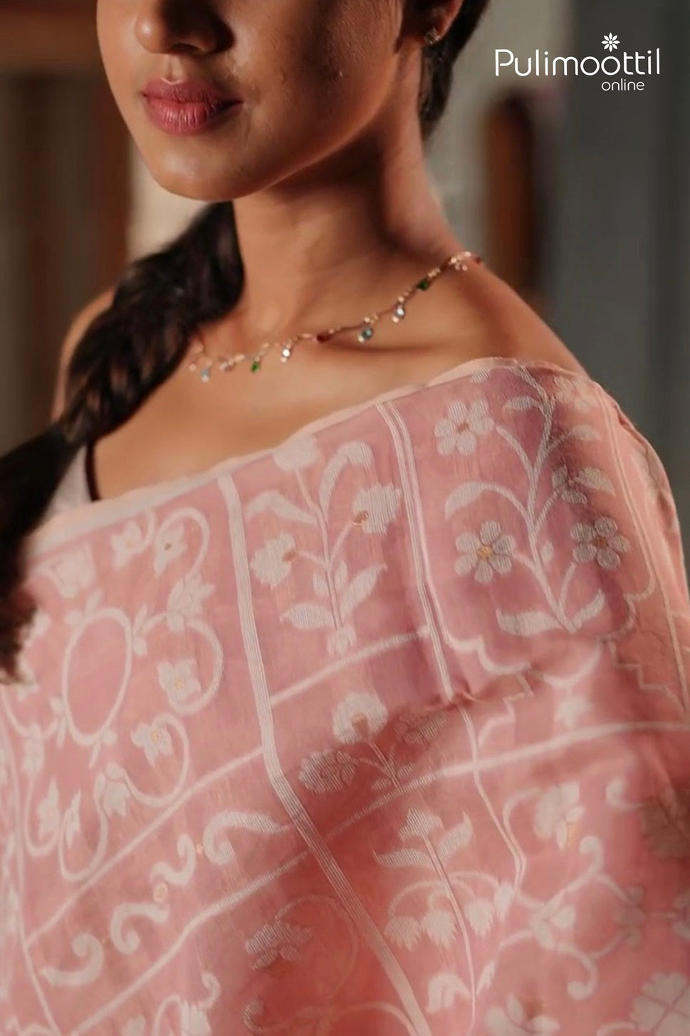 Coral Blush Chanderi Silk Saree