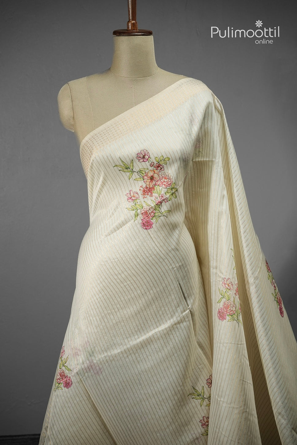 Off White Colour Semi Chanderi Traditional Saree