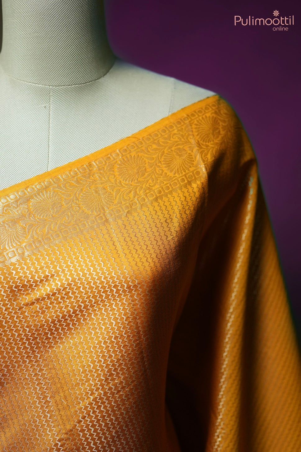 Mustard Yellow Chiniya Silk Saree.